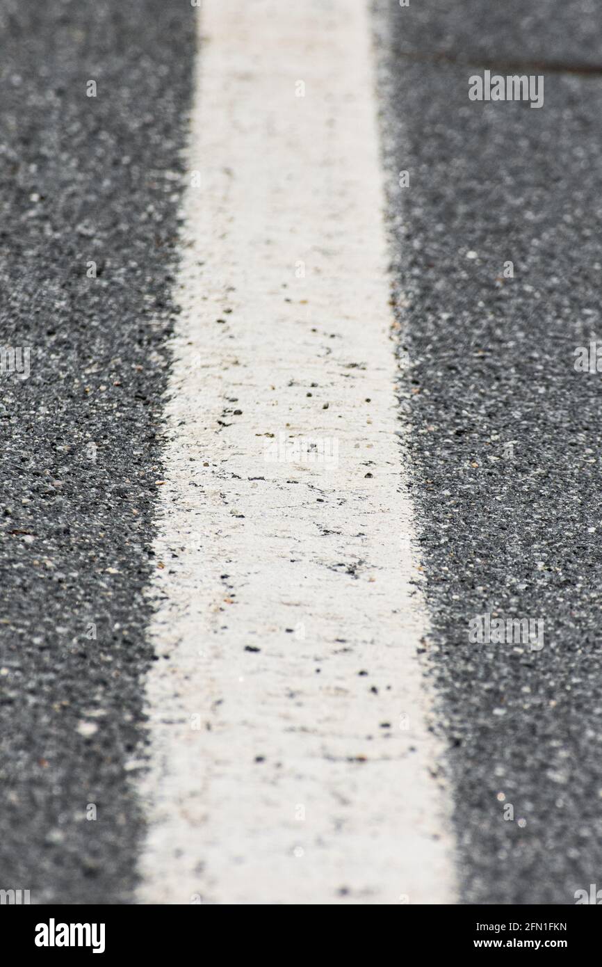 Close-up vertical shot of white road markings on asphalt Stock Photo ...