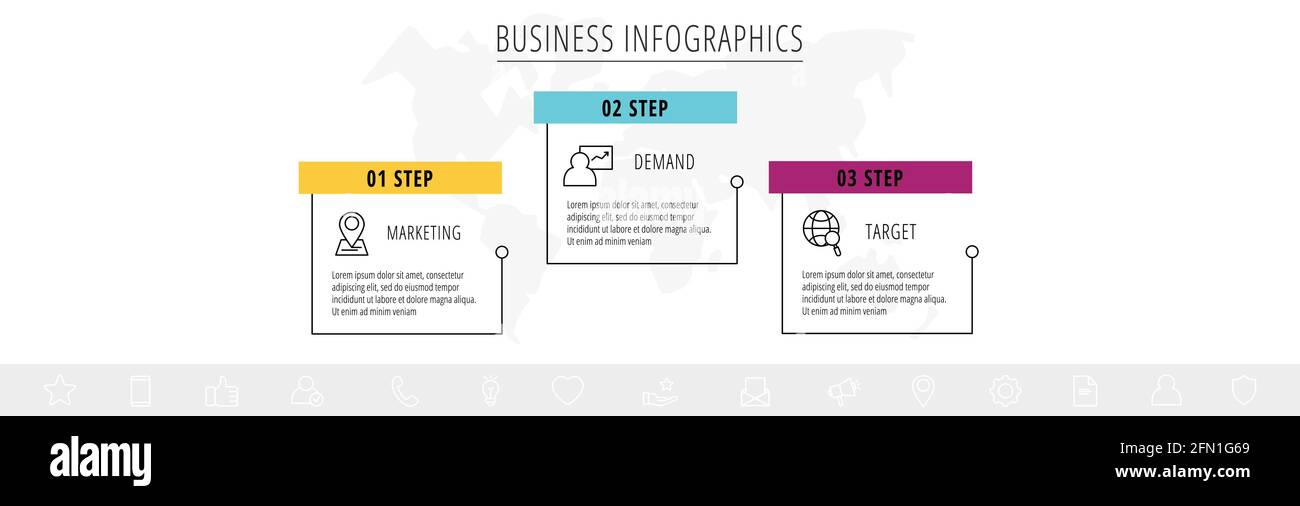 Vector line infographic template label for three colorful rectangle ...