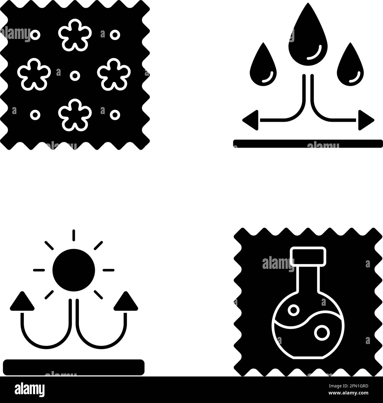Fabric features black glyph icons set on white space Stock Vector Image ...