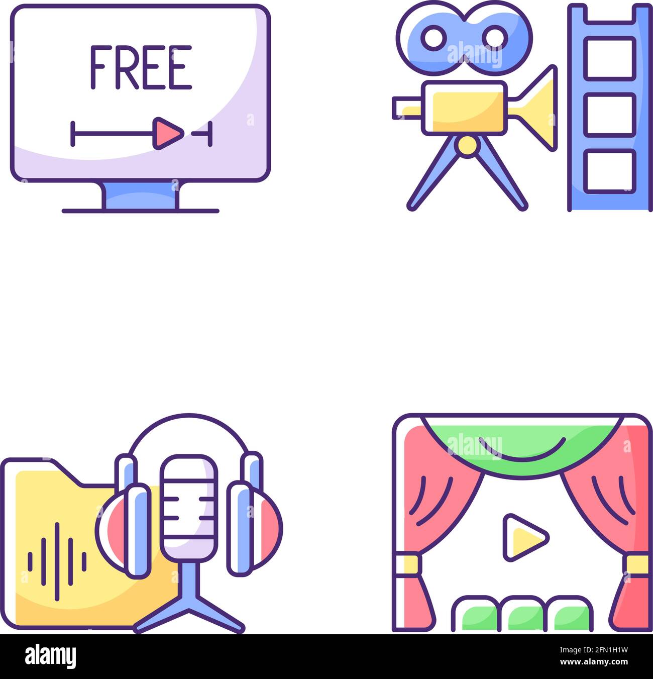 Streaming services RGB color icons set Stock Vector