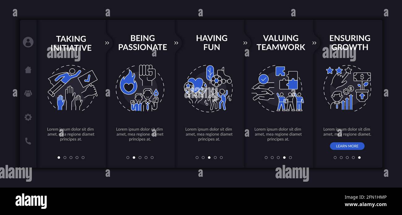 Basic company principles onboarding vector template Stock Vector