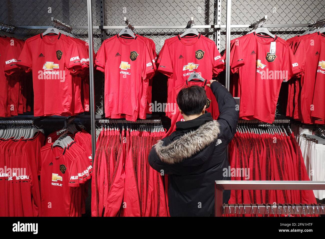 Official Manchester United Merchandise on sale at the Manchester United  Megastore at Old Trafford Stadium in Manchester, UK. December 2019 Stock  Photo - Alamy