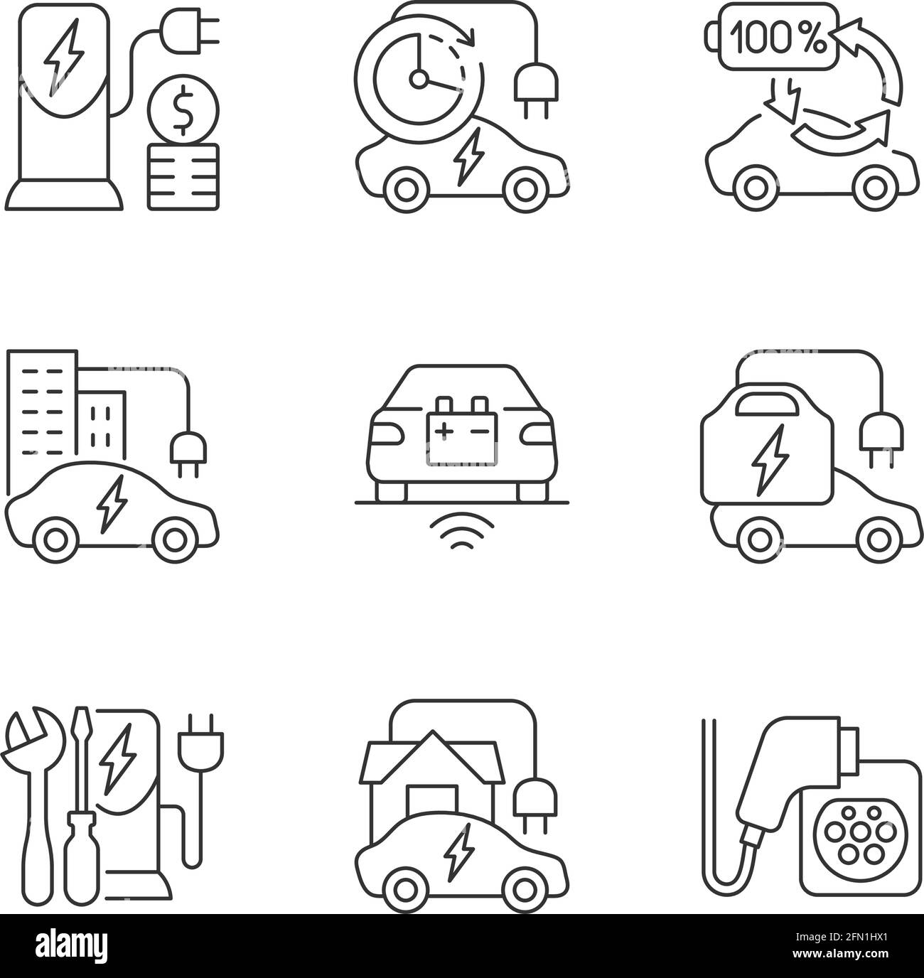 Electric vehicle charging linear icons set Stock Vector Image & Art - Alamy