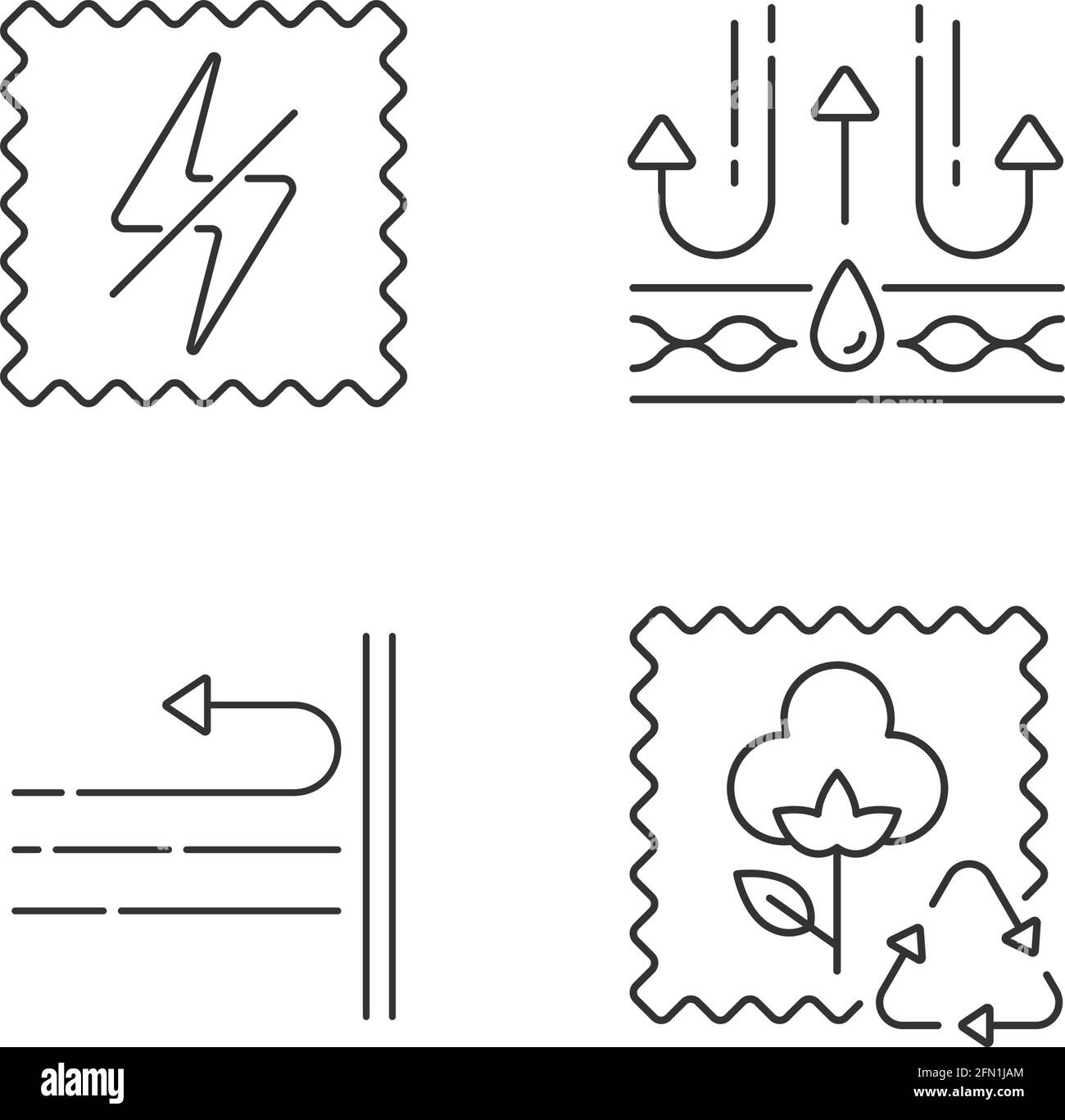Different fabric features linear icons set Stock Vector
