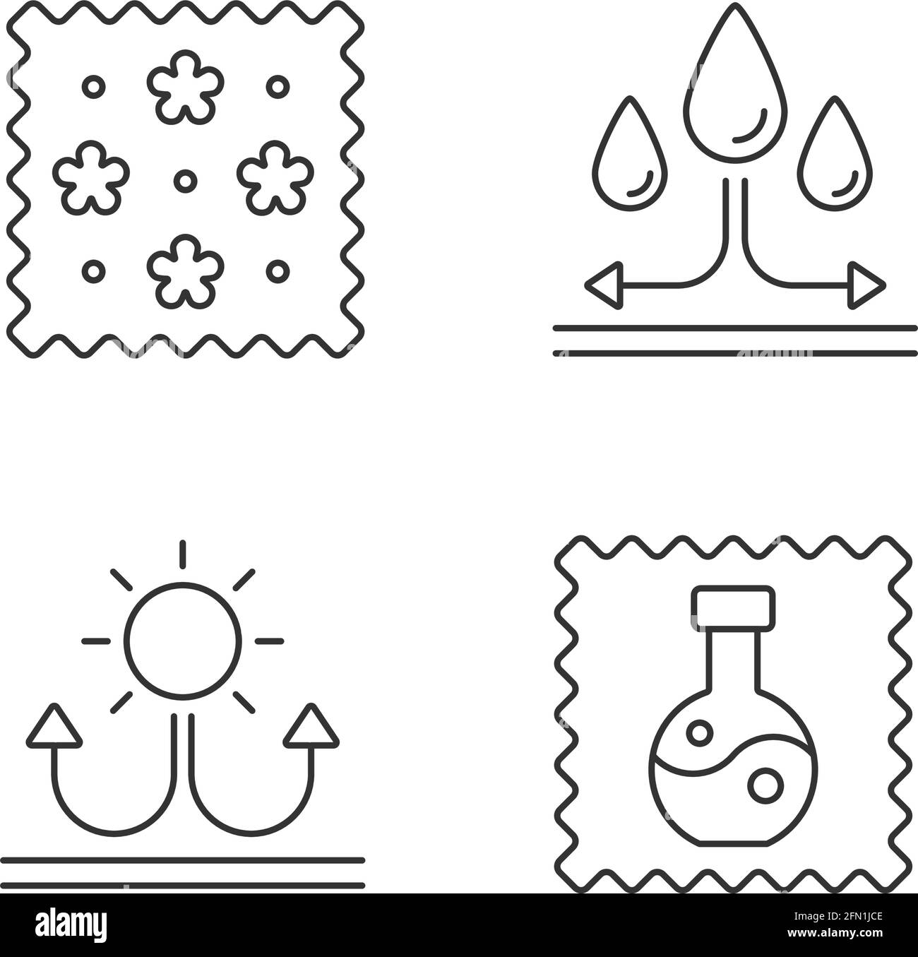 Fabric features linear icons set Stock Vector