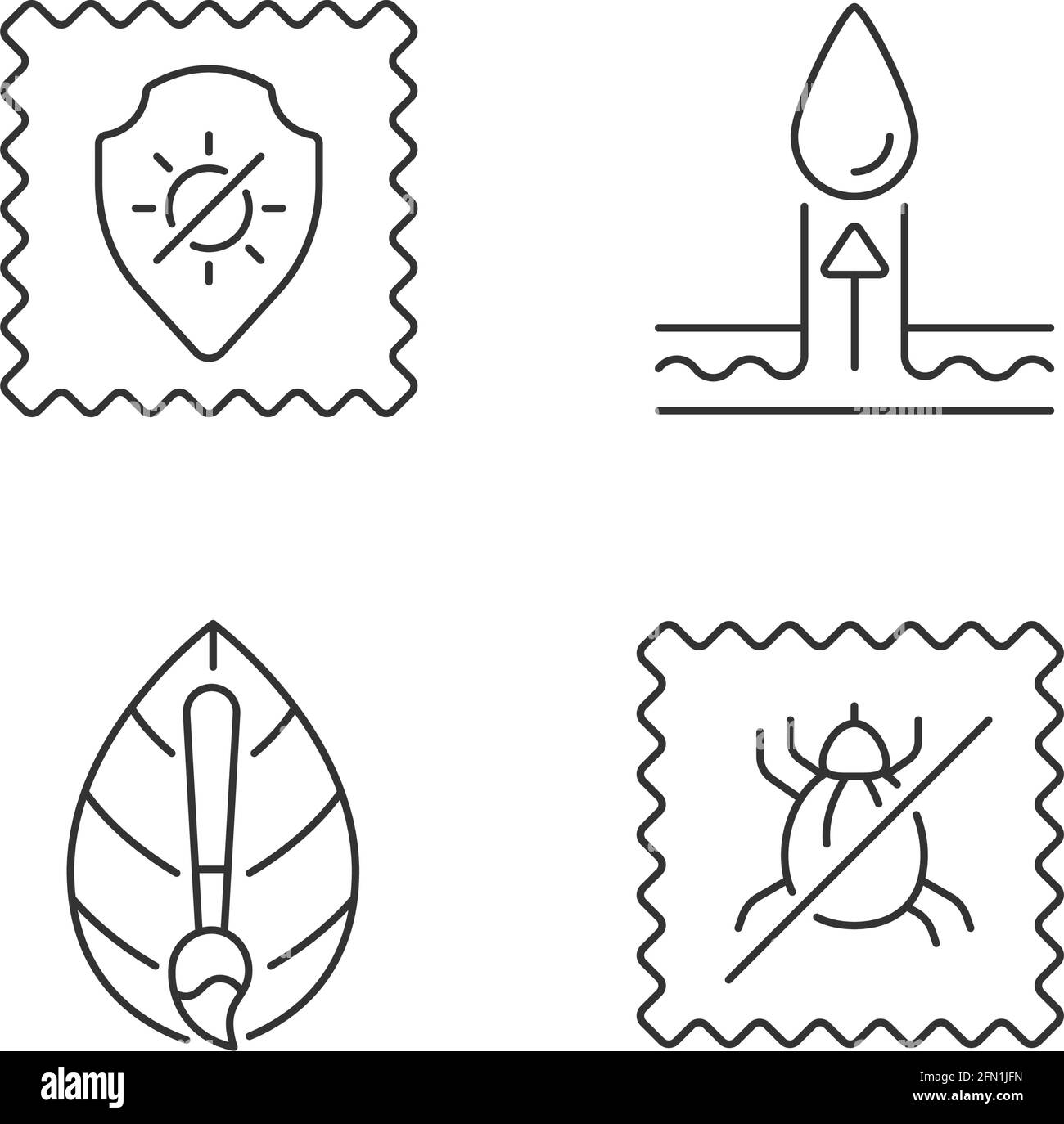 Fabric quality characteristics linear icons set Stock Vector