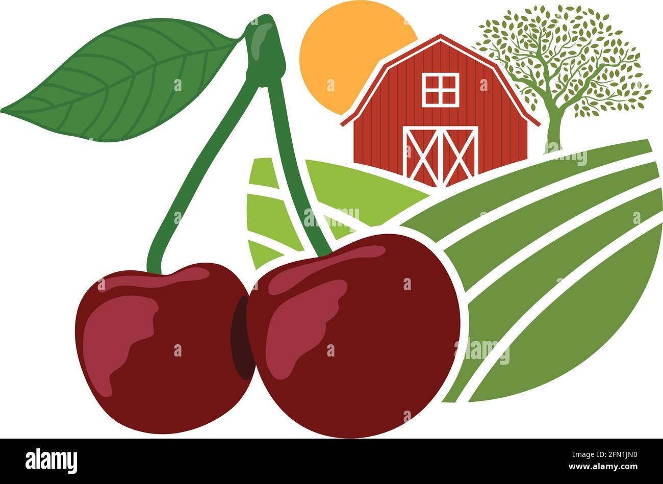 barn and cherry, agriculture related vector Stock Vector