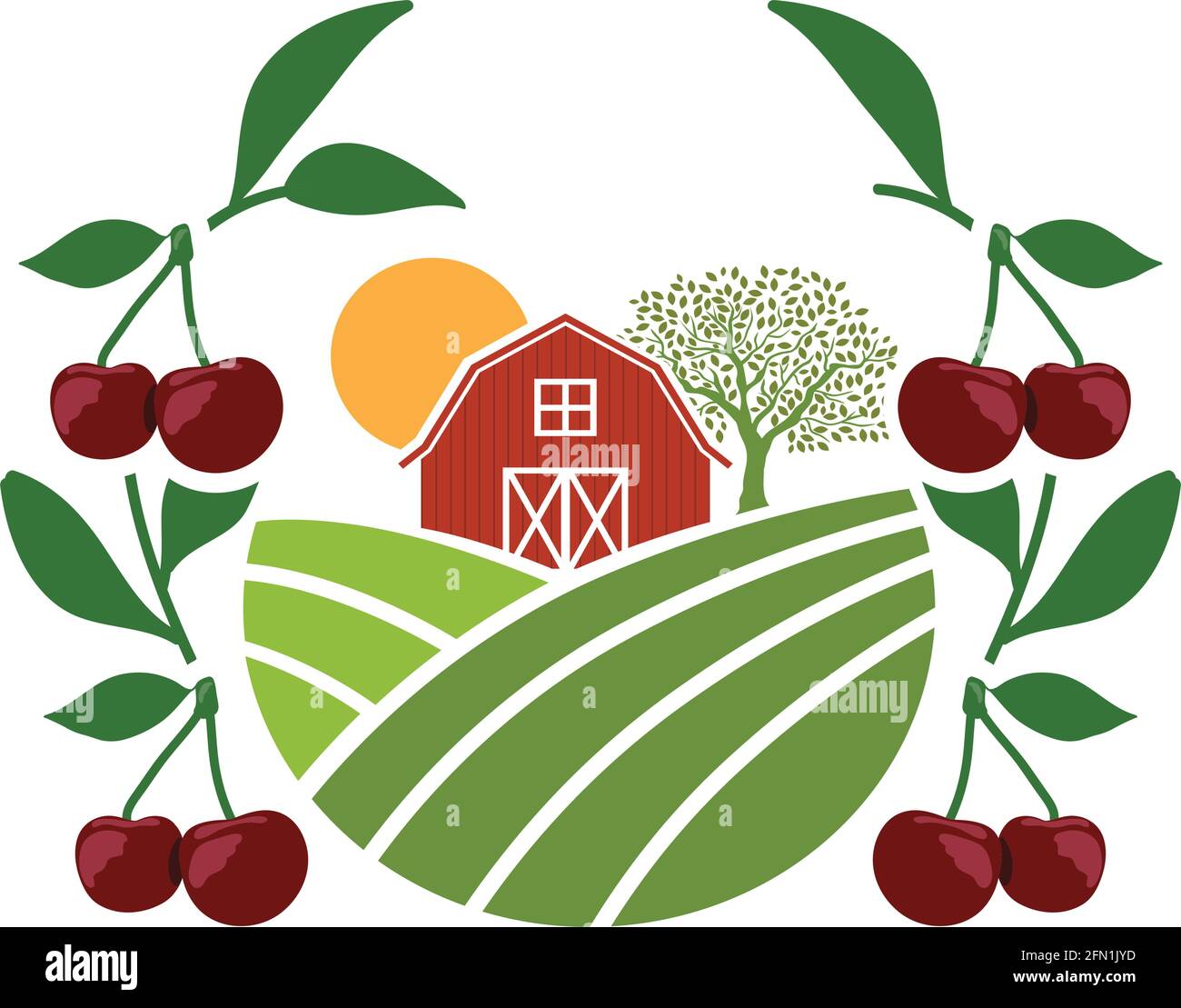 barn and cherry, agriculture related vector Stock Vector