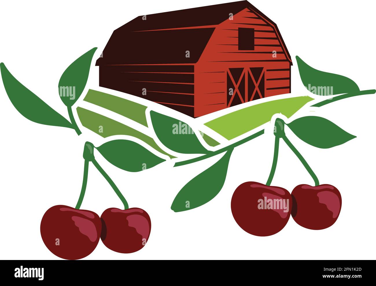 barn and cherry, agriculture related vector Stock Vector