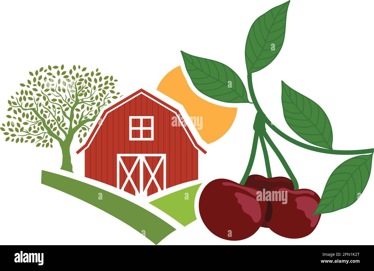 barn and cherry, agriculture related vector Stock Vector