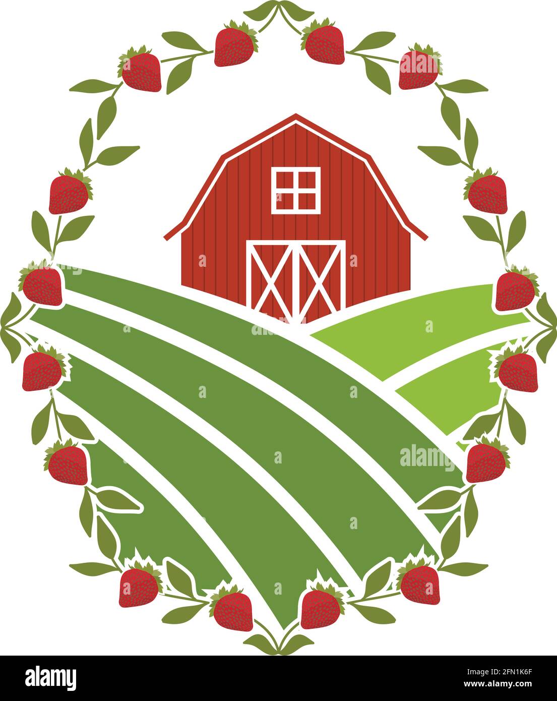 barn and cherry, agriculture related vector Stock Vector