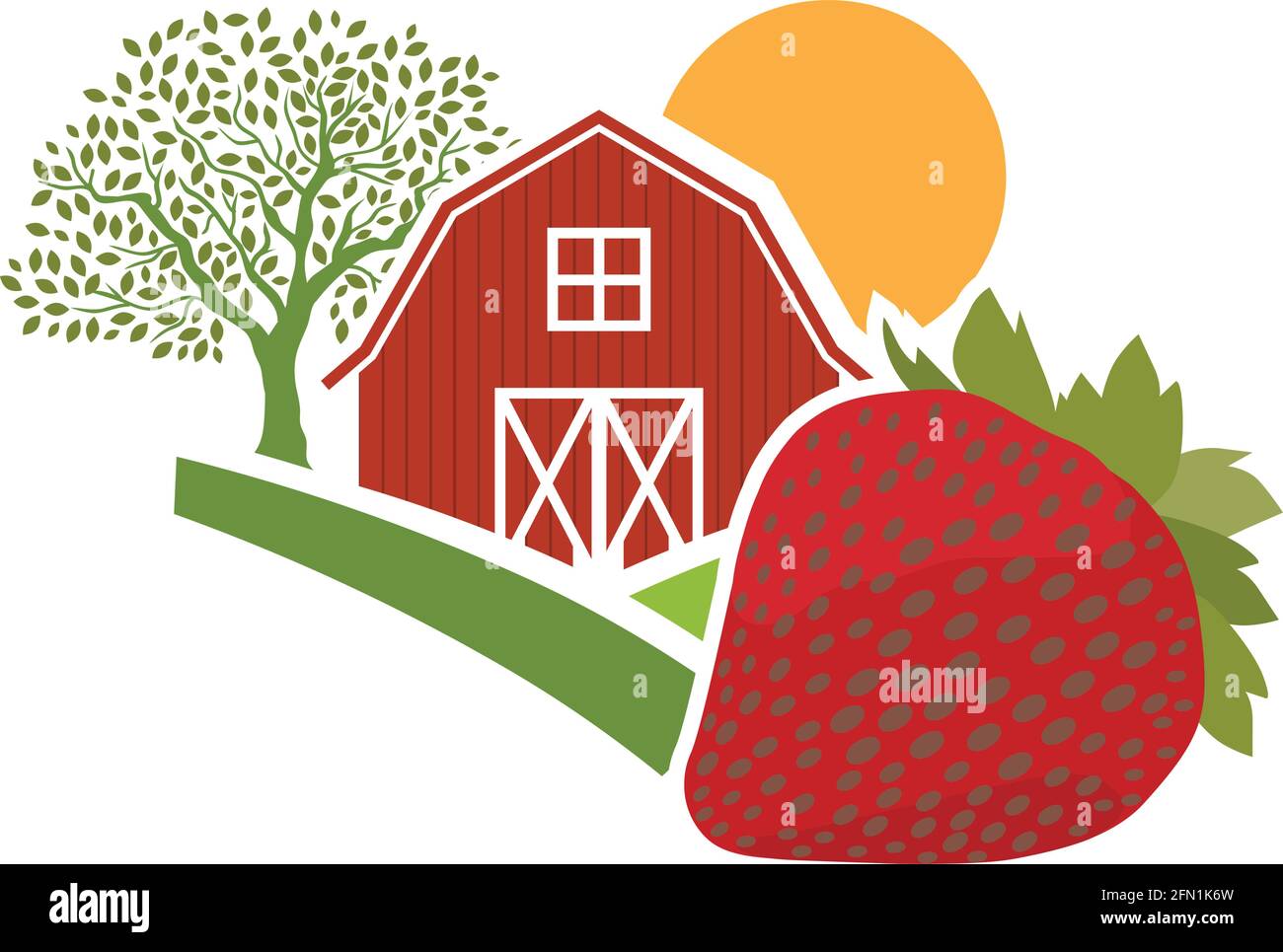 barn and cherry, agriculture related vector Stock Vector