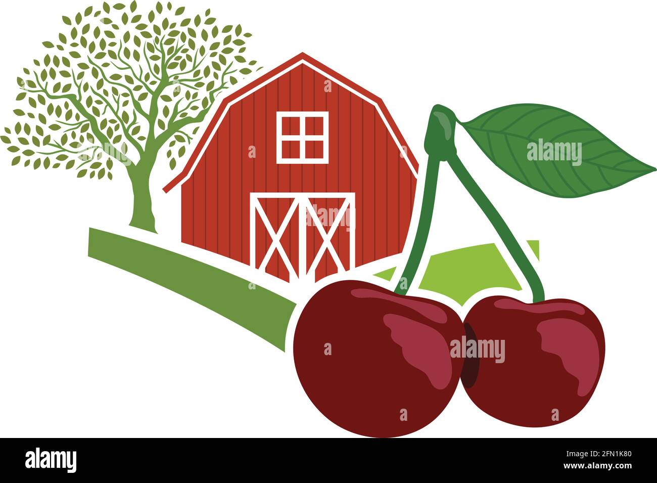 barn and cherry, agriculture related vector Stock Vector