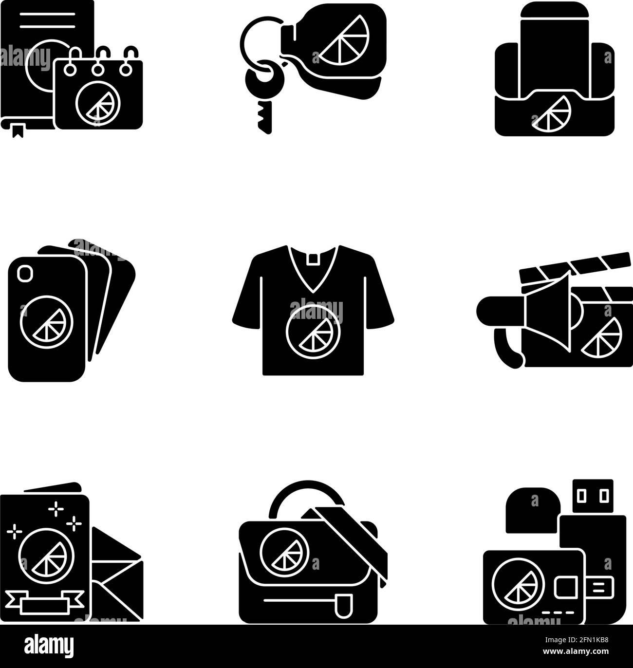 Company branding materials black glyph icons set on white space Stock ...