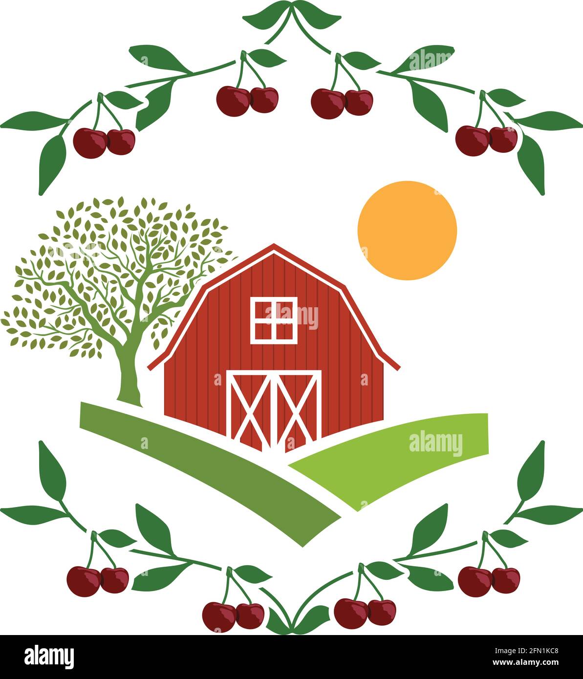 barn and cherry, agriculture related vector Stock Vector