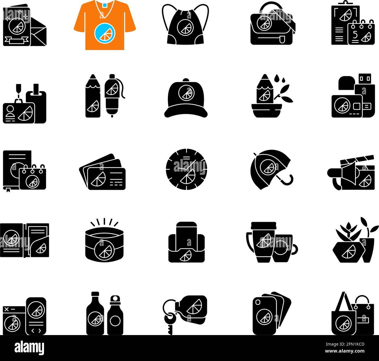 Company branding materials black glyph icons set on white space Stock ...