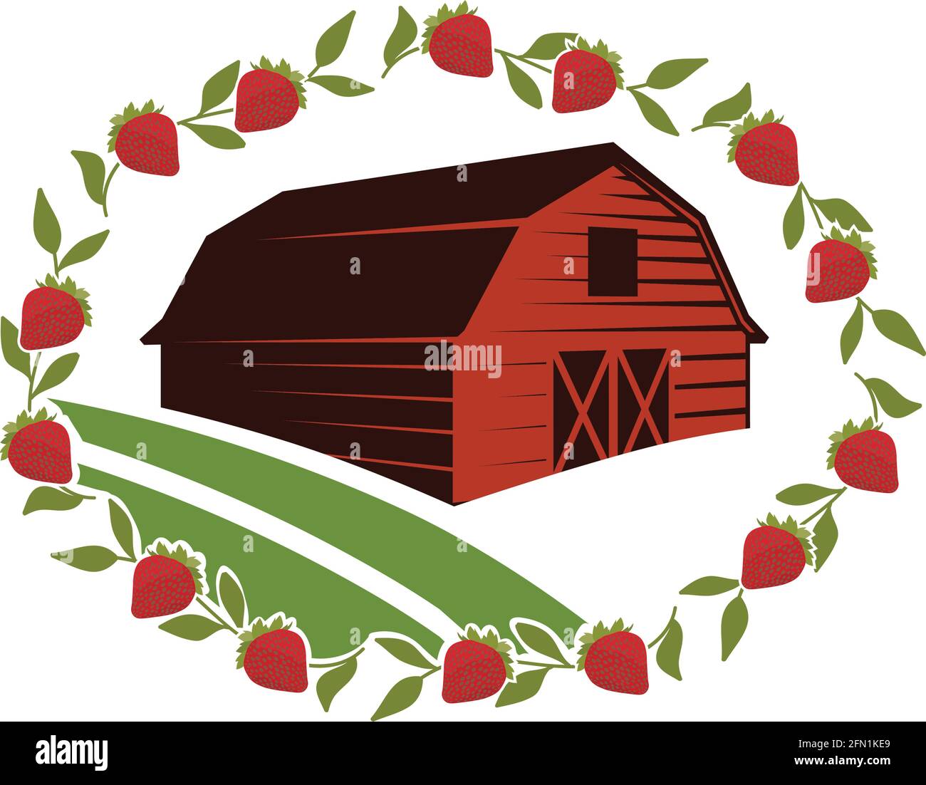 barn and cherry, agriculture related vector Stock Vector