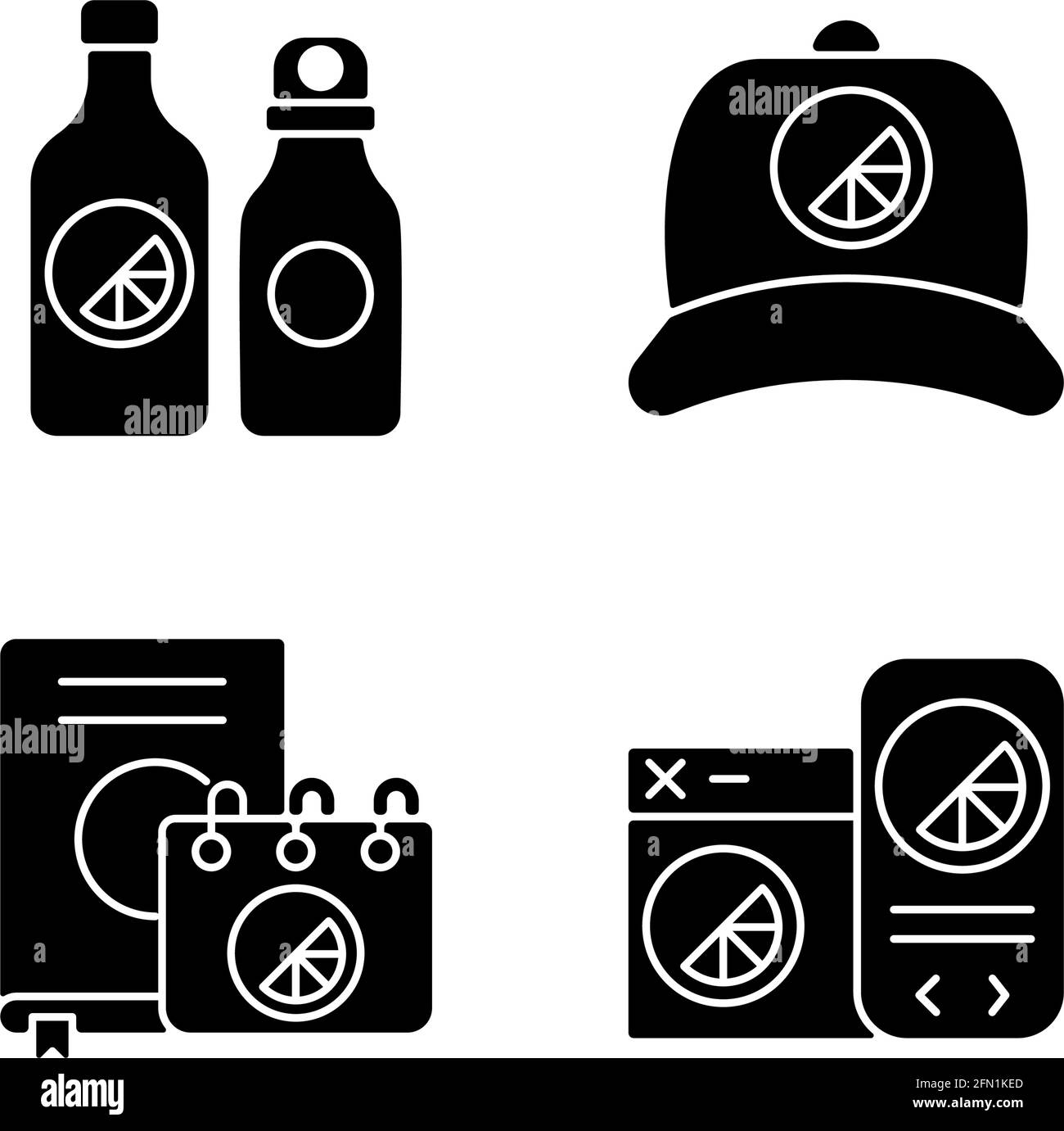 Company branding materials black glyph icons set on white space Stock ...