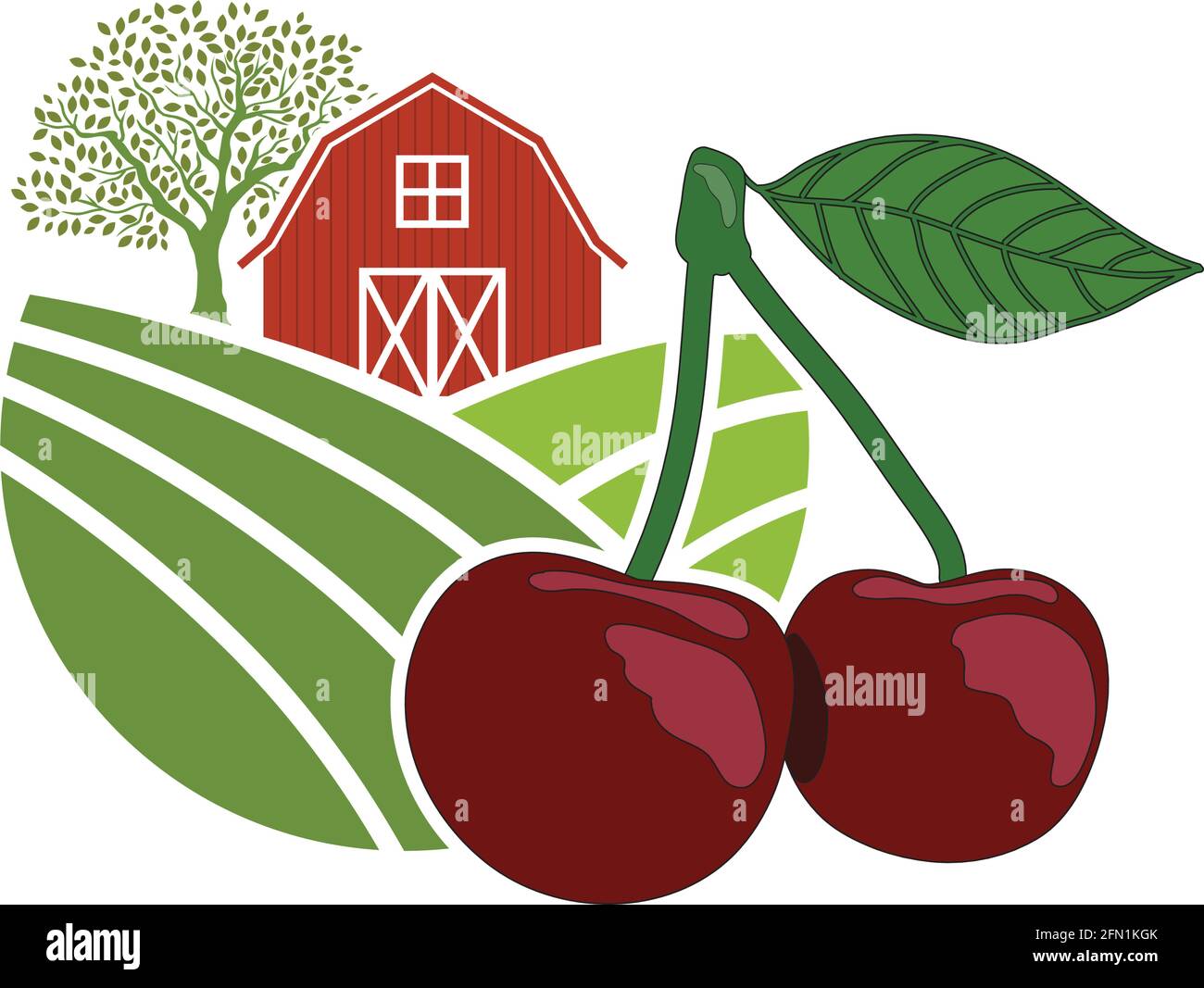 barn and cherry, agriculture related vector Stock Vector
