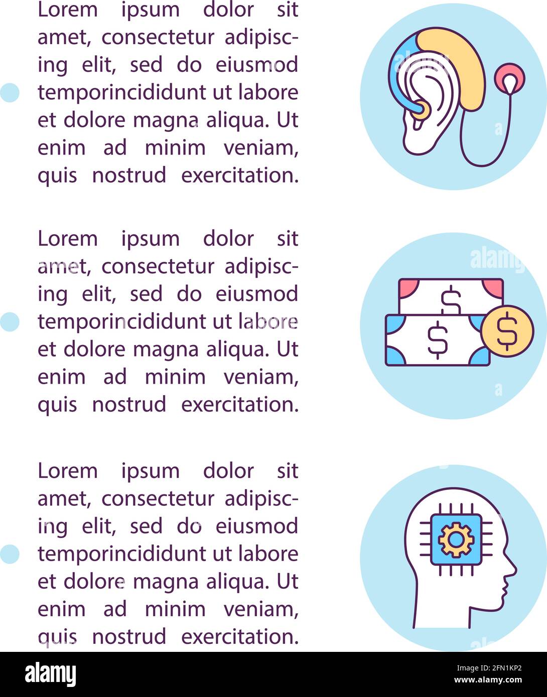 Hearing devices cost concept line icons with text Stock Vector