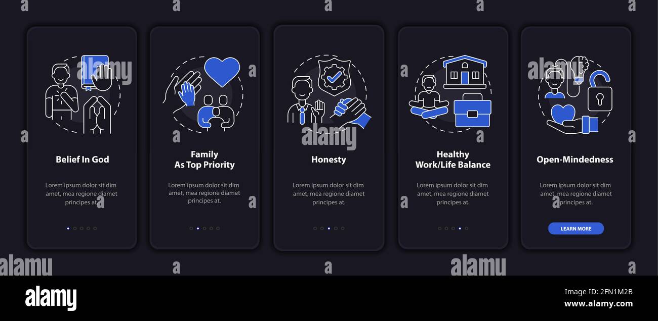 Individual principles onboarding mobile app page screen with concepts ...