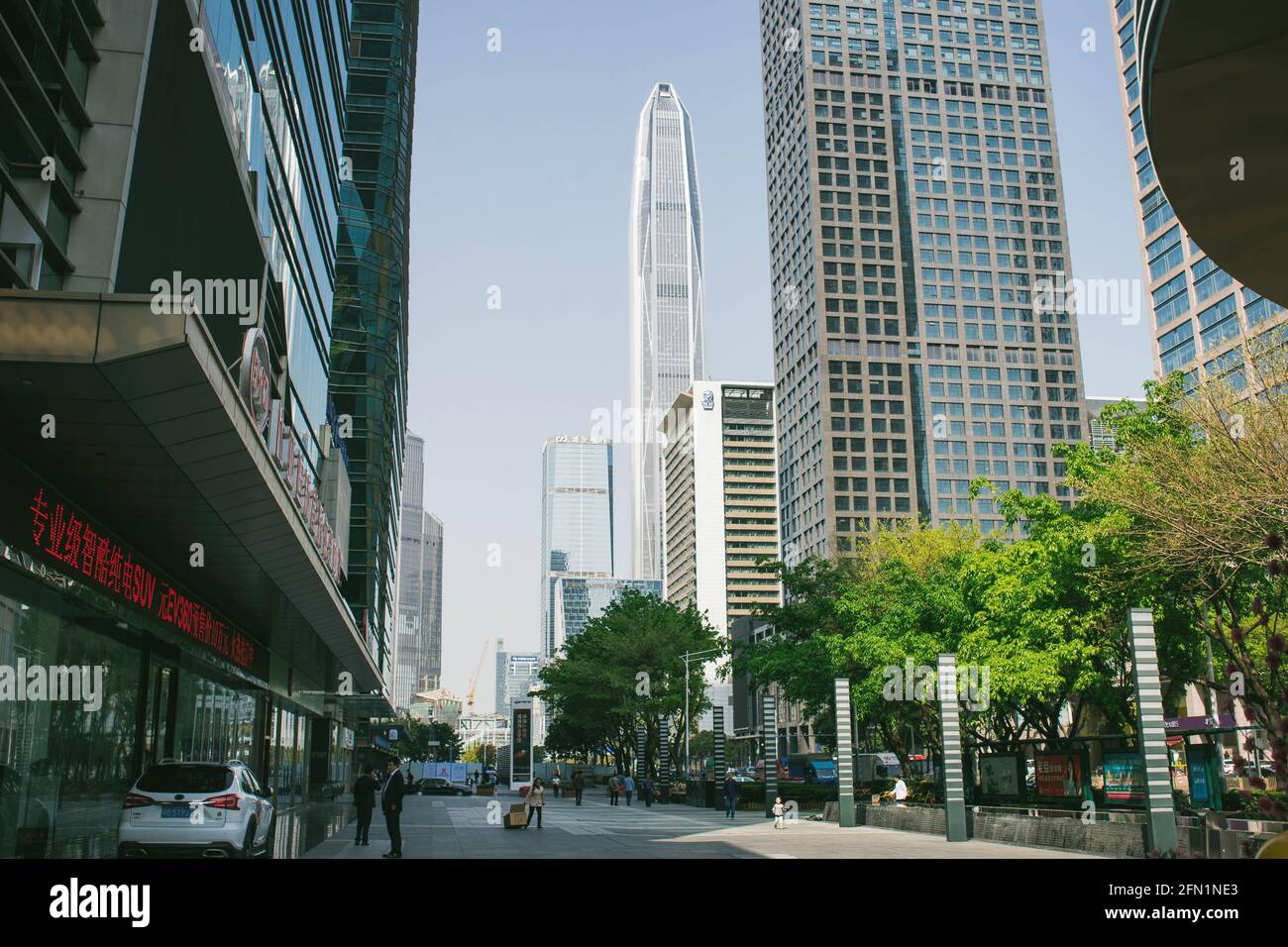 China city Shenzhen street landscape with skyscrapers. Stock Photo