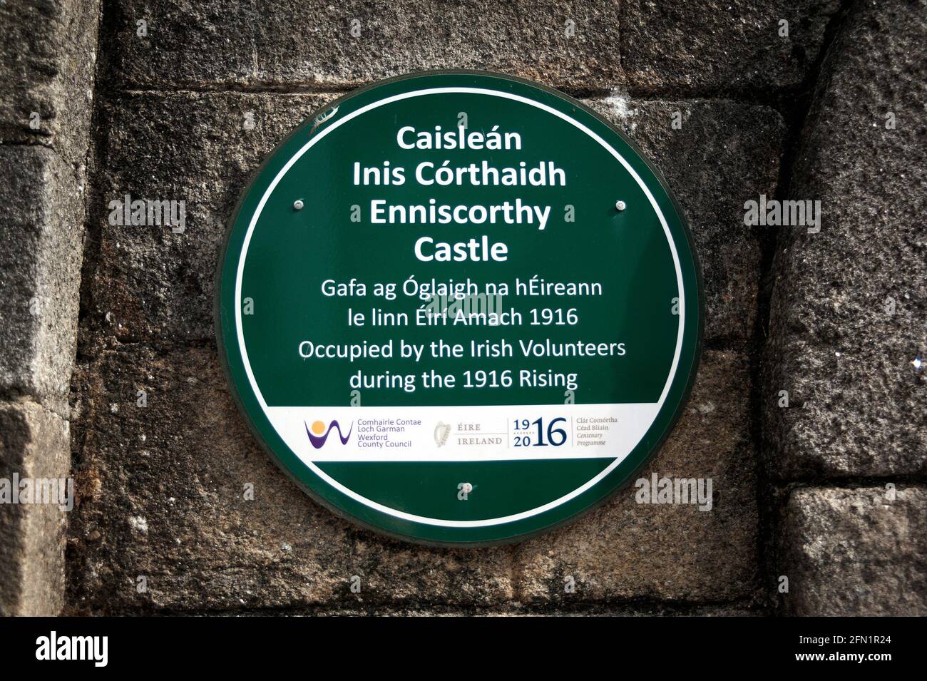 Enniscorthy Castle sign, Enniscorthy, County Wexford, Ireland, Europe Stock Photo