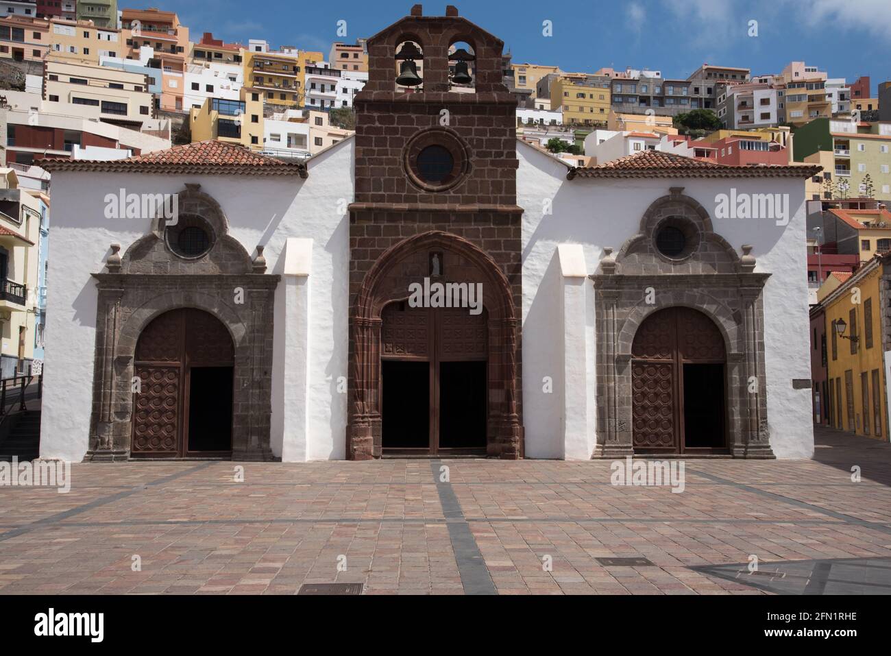 The church de Nuestra Señora de la Asunción was founded in 1450 in San Sebastian which is the capitel of  La Gomera in the Canary Islands. Stock Photo