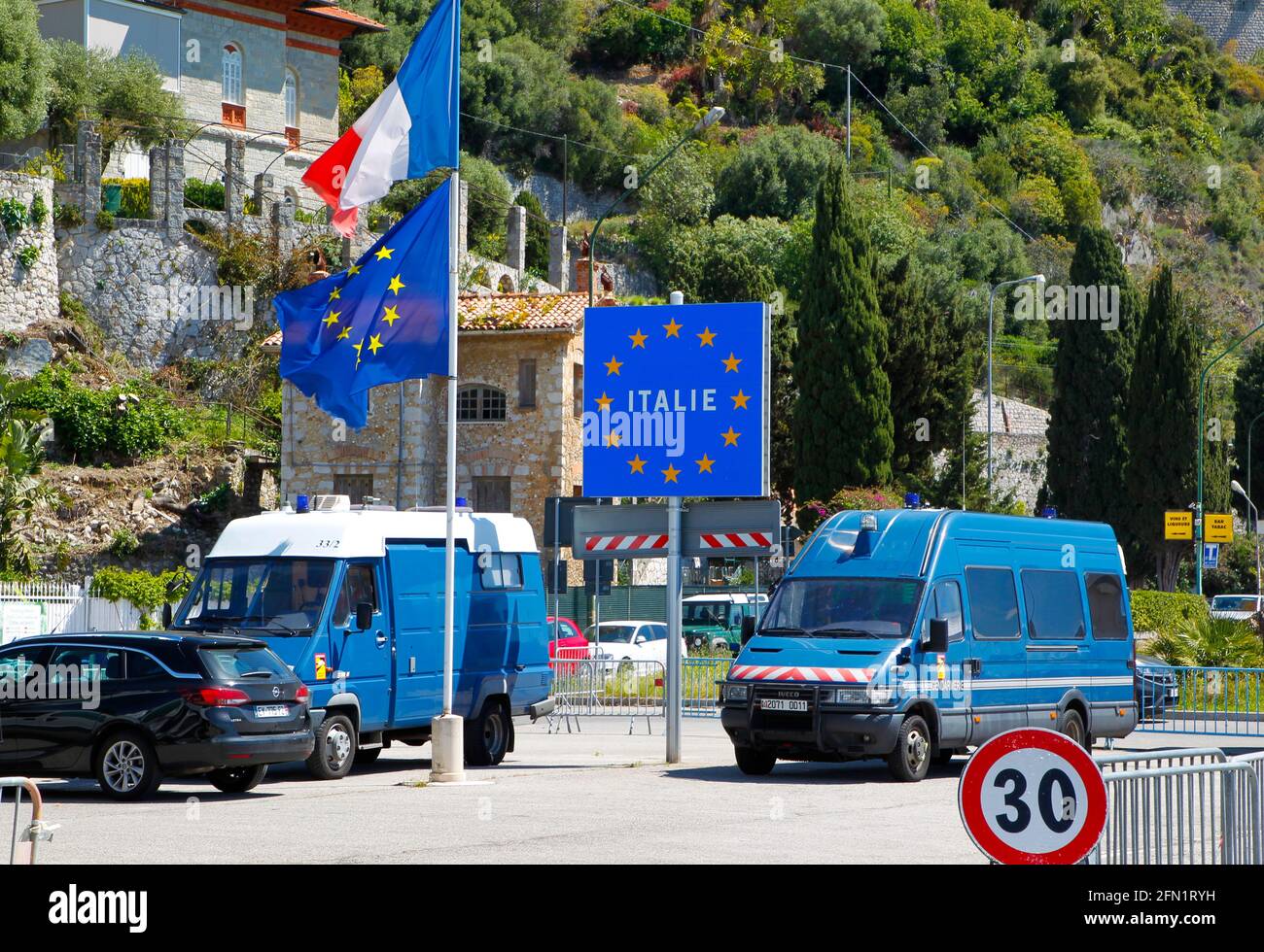 Schengen Border Control Between France And Italy In Menton France On