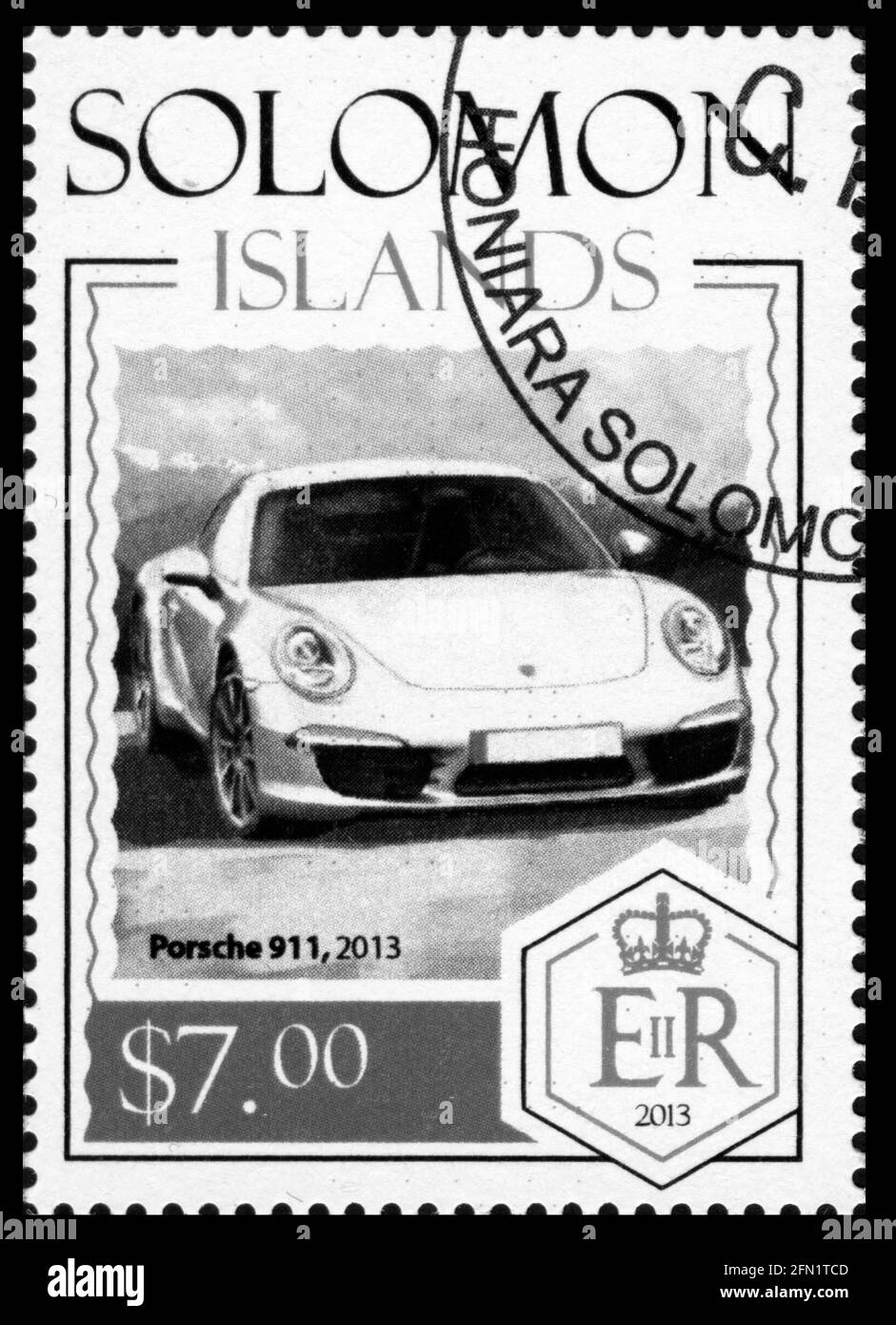 Stamp print in Solomon Islands, cars Stock Photo Alamy