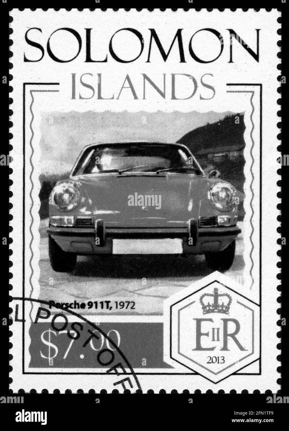 Stamp print in Solomon Islands, cars Stock Photo Alamy