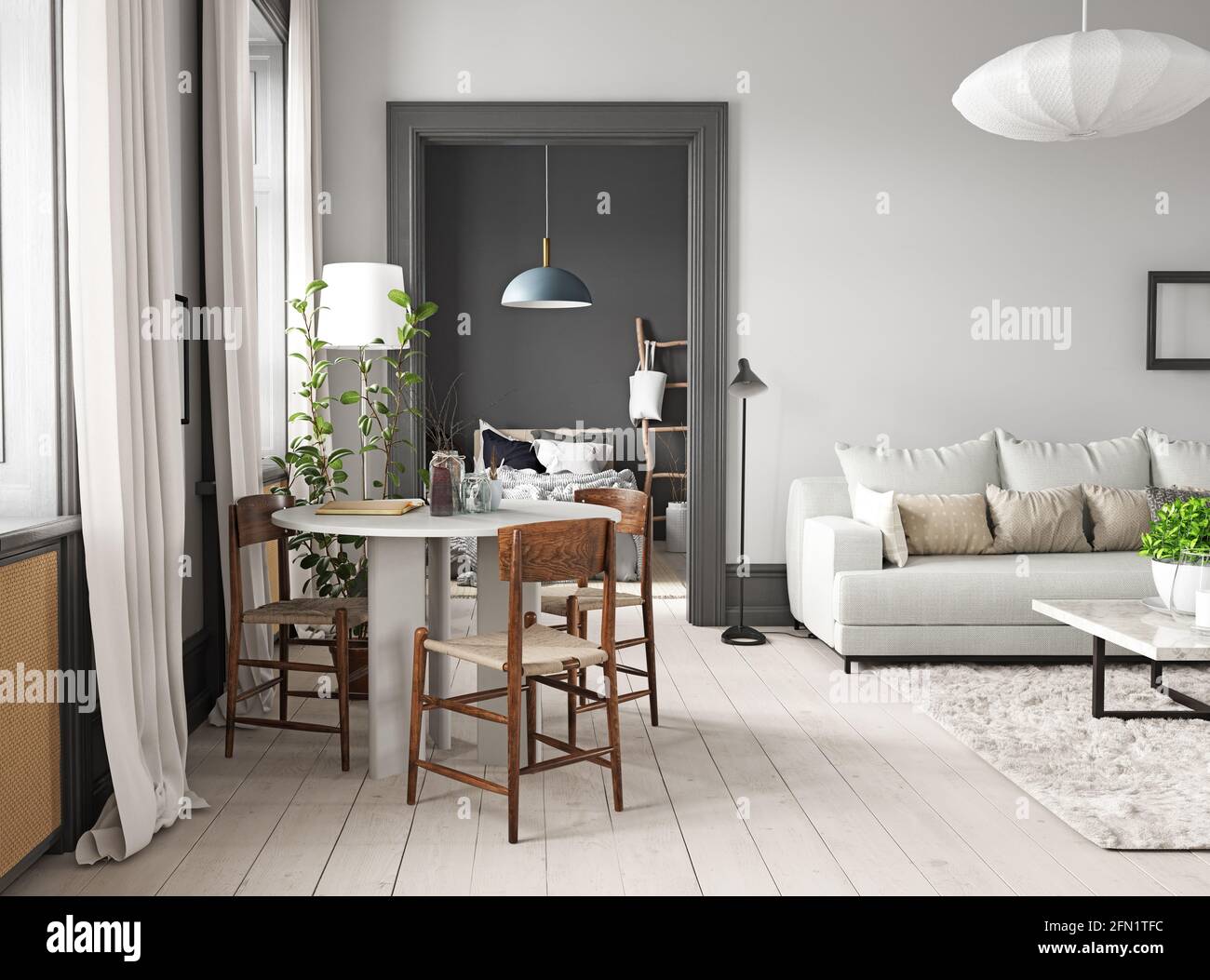 modern living interior design. 3d concept illustration Stock Photo - Alamy