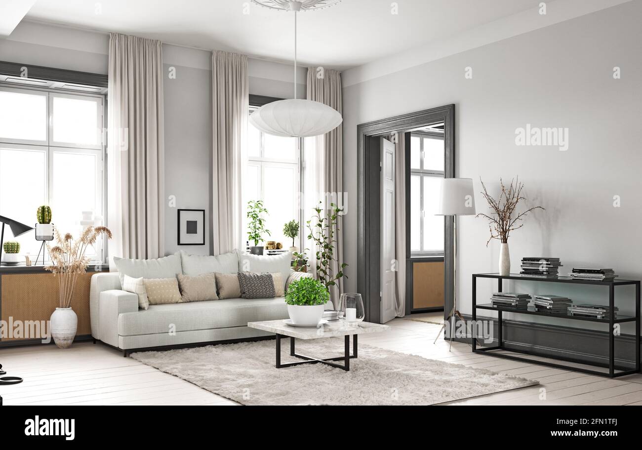 modern living interior design. 3d concept illustration Stock Photo - Alamy