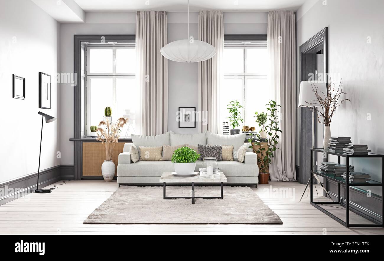 modern living interior design. 3d concept illustration Stock Photo - Alamy