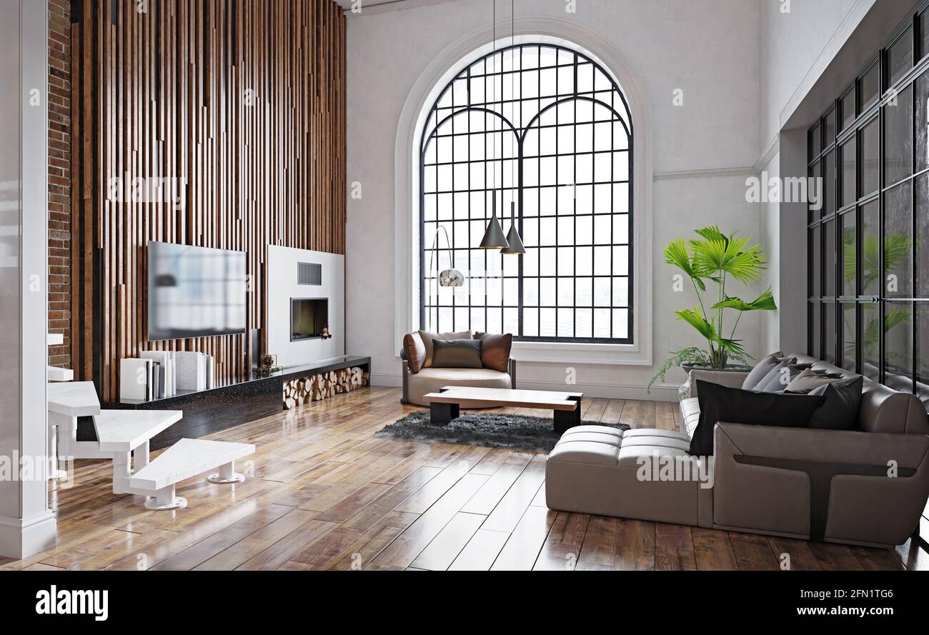 modern living interior. 3d design concept illustration Stock Photo