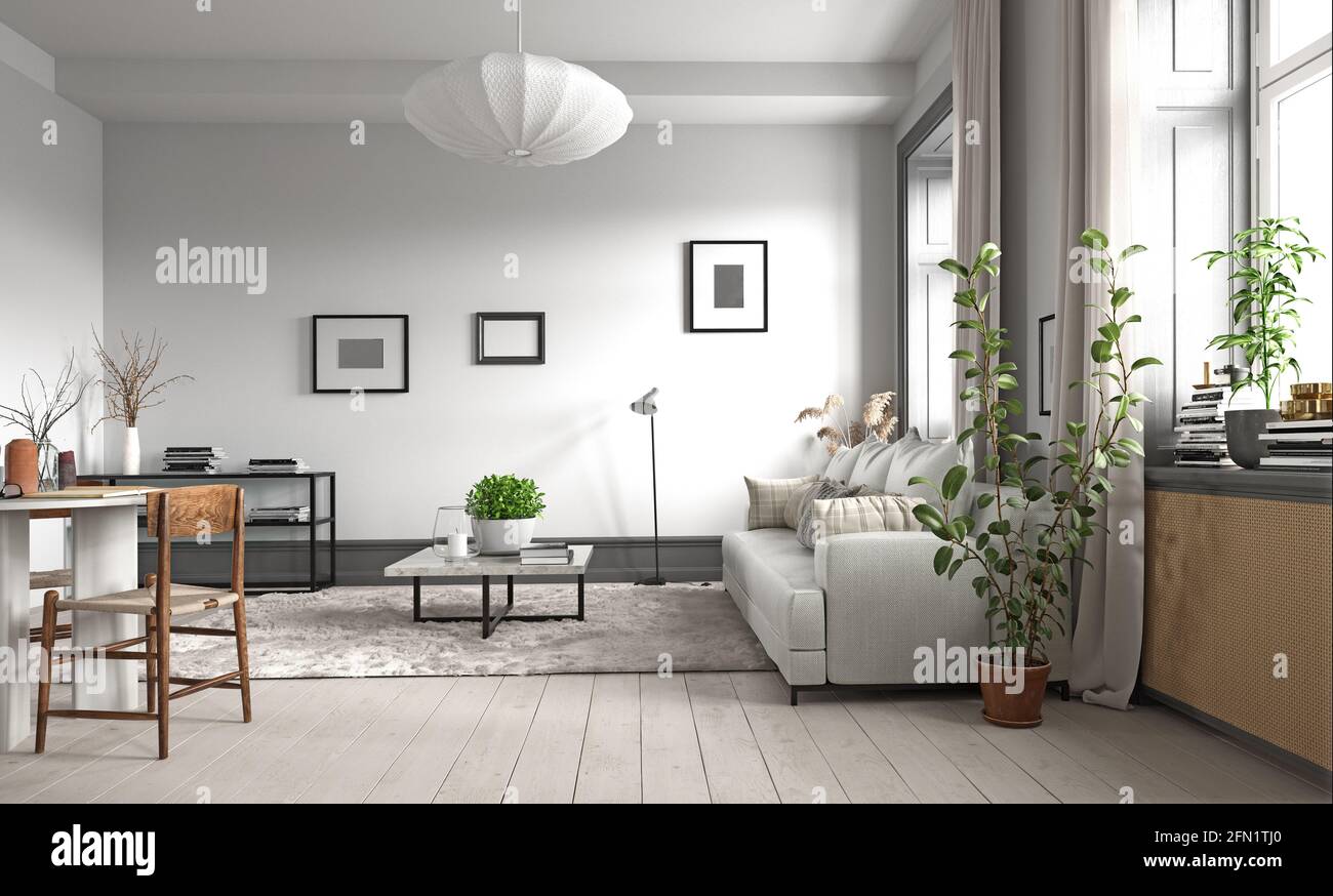 modern living interior design. 3d concept illustration Stock Photo - Alamy