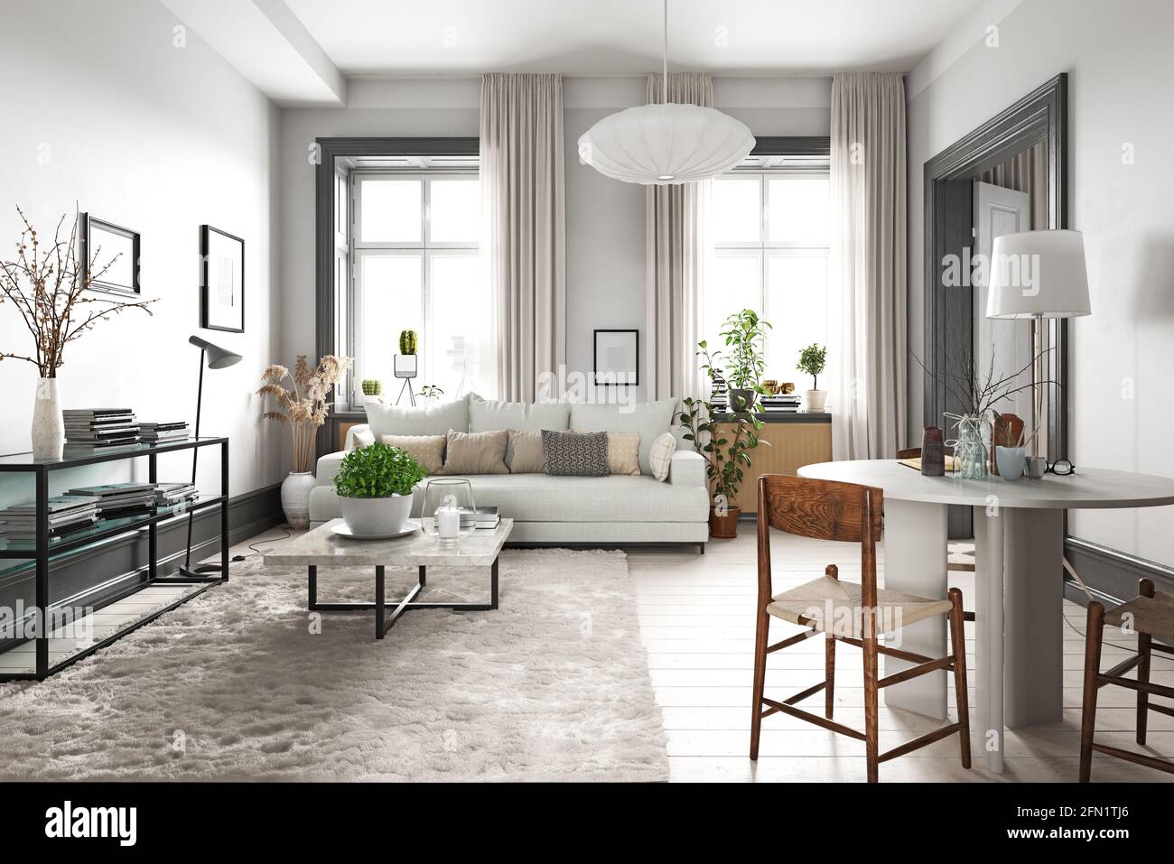 modern living interior design. 3d concept illustration Stock Photo - Alamy