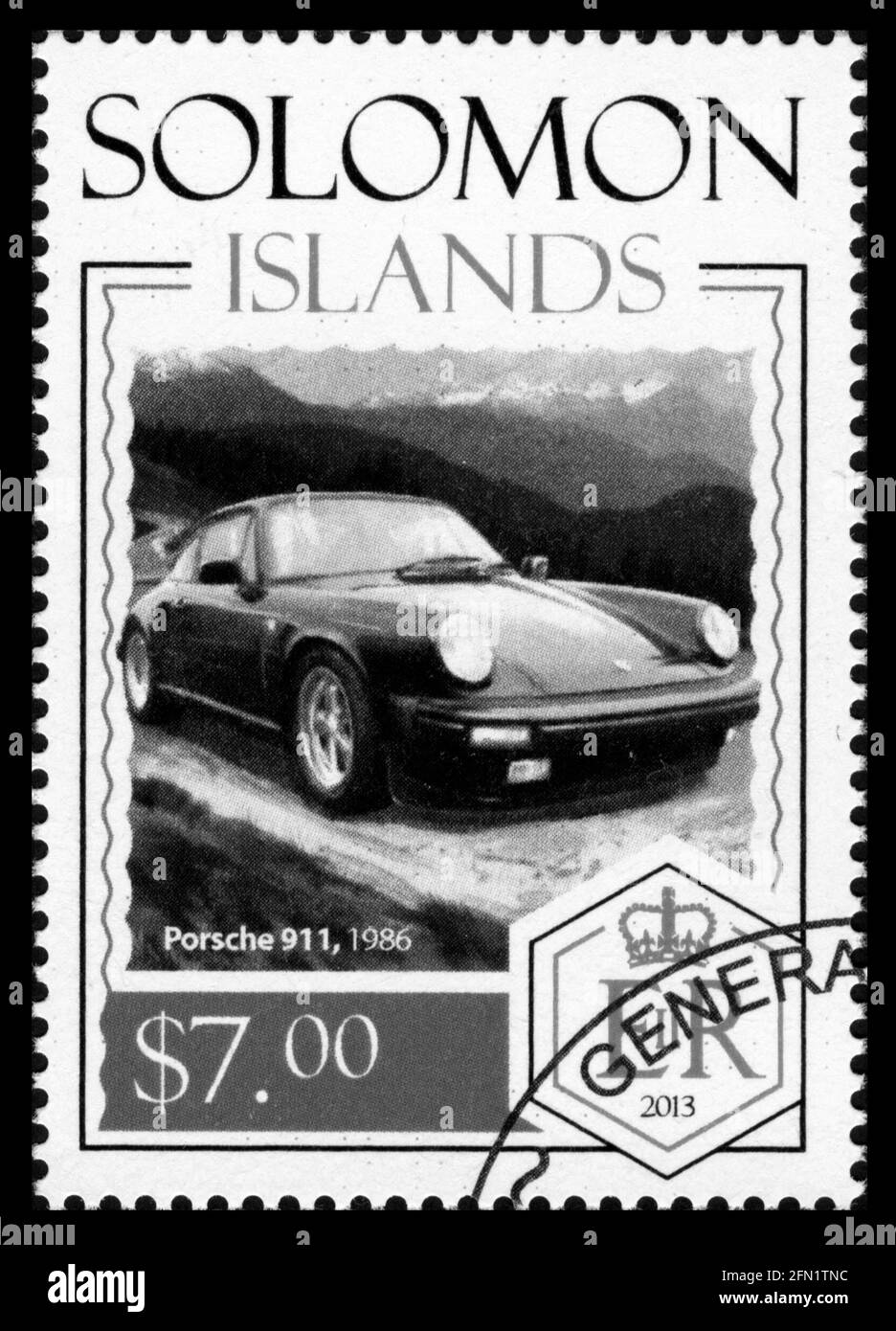Stamp print in Solomon Islands, cars Stock Photo Alamy