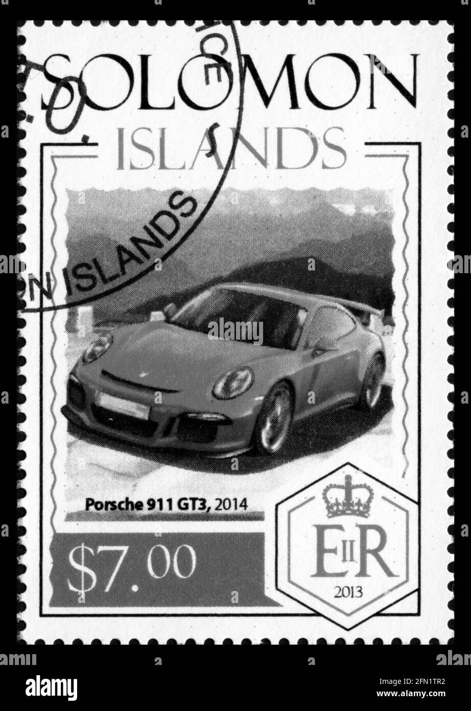 Stamp print in Solomon Islands, cars Stock Photo Alamy