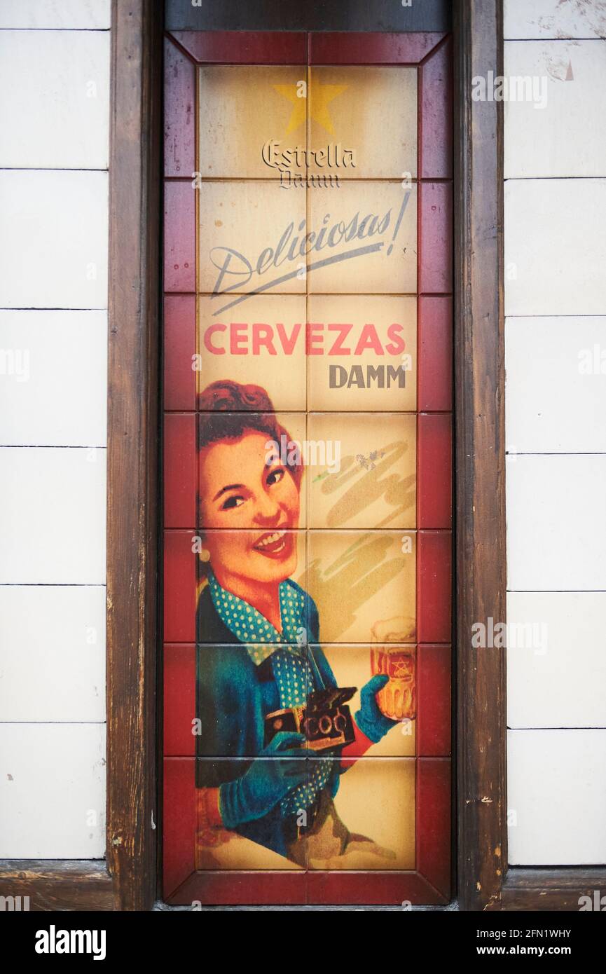 Madrid, Spain, February 21 2010, Vintage ad of Estrella Damm beer Stock Photo