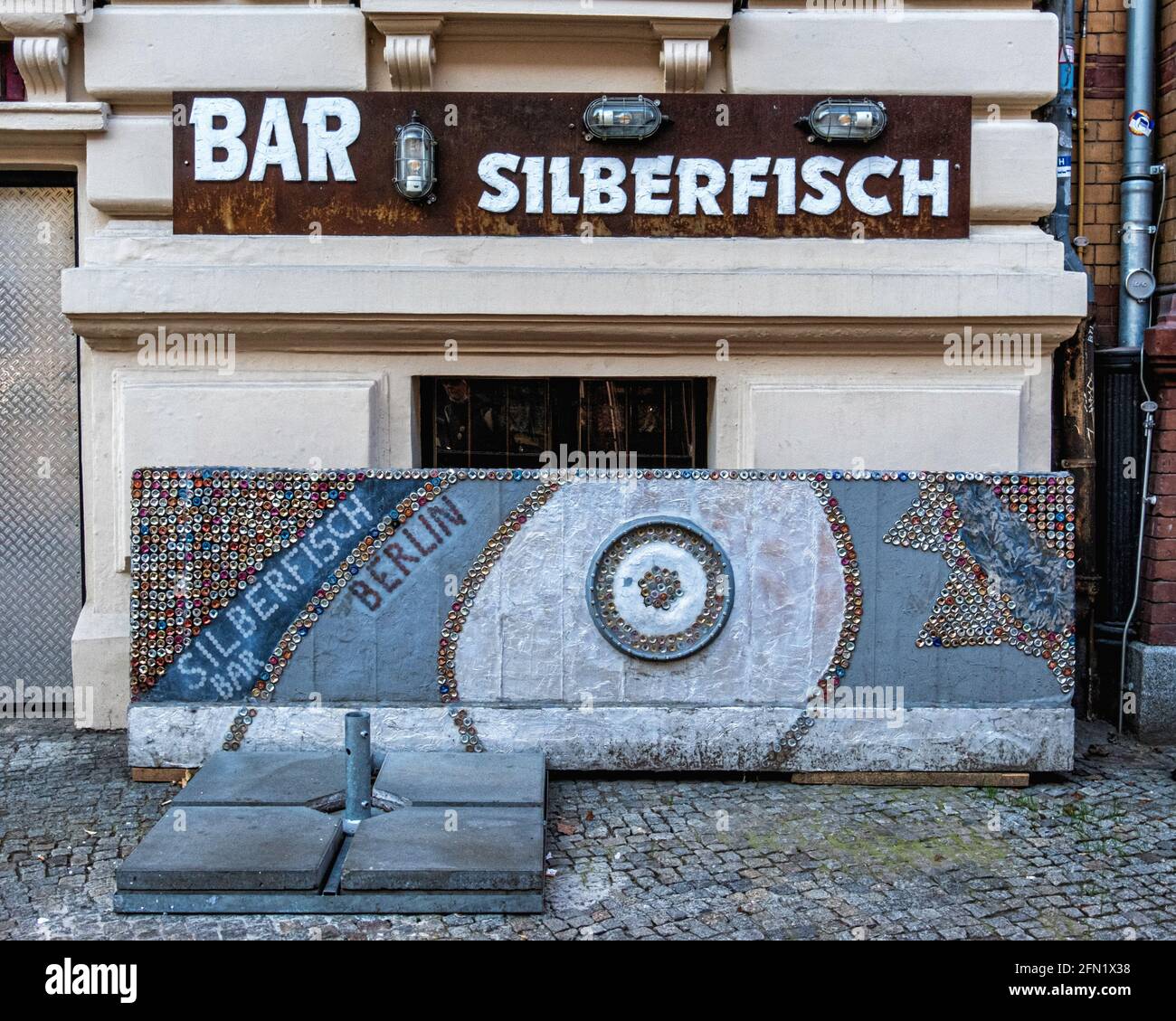 Berlin, Mitte. Bar Silberfisch closed during Covid pandmic, Classic traditional bar building exterior. and sign Stock Photo