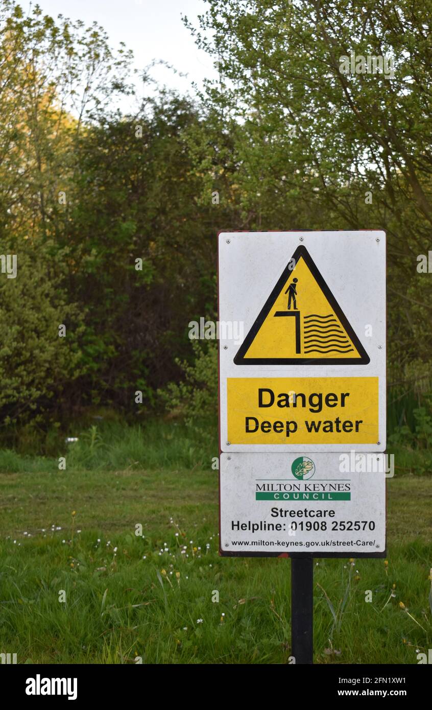 Sign: Danger deep water with copyspace. Stock Photo