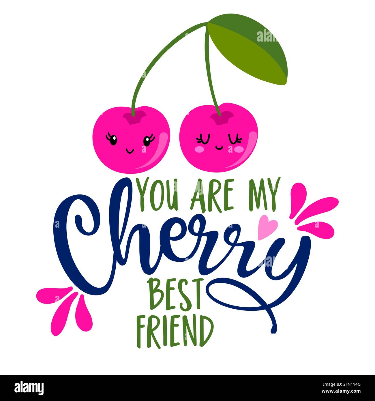 You are my Cherry (very) best friend - Hand drawn cherry couple in love illustration. Color poster. Good for scrap booking, posters, greeting cards, b Stock Vector