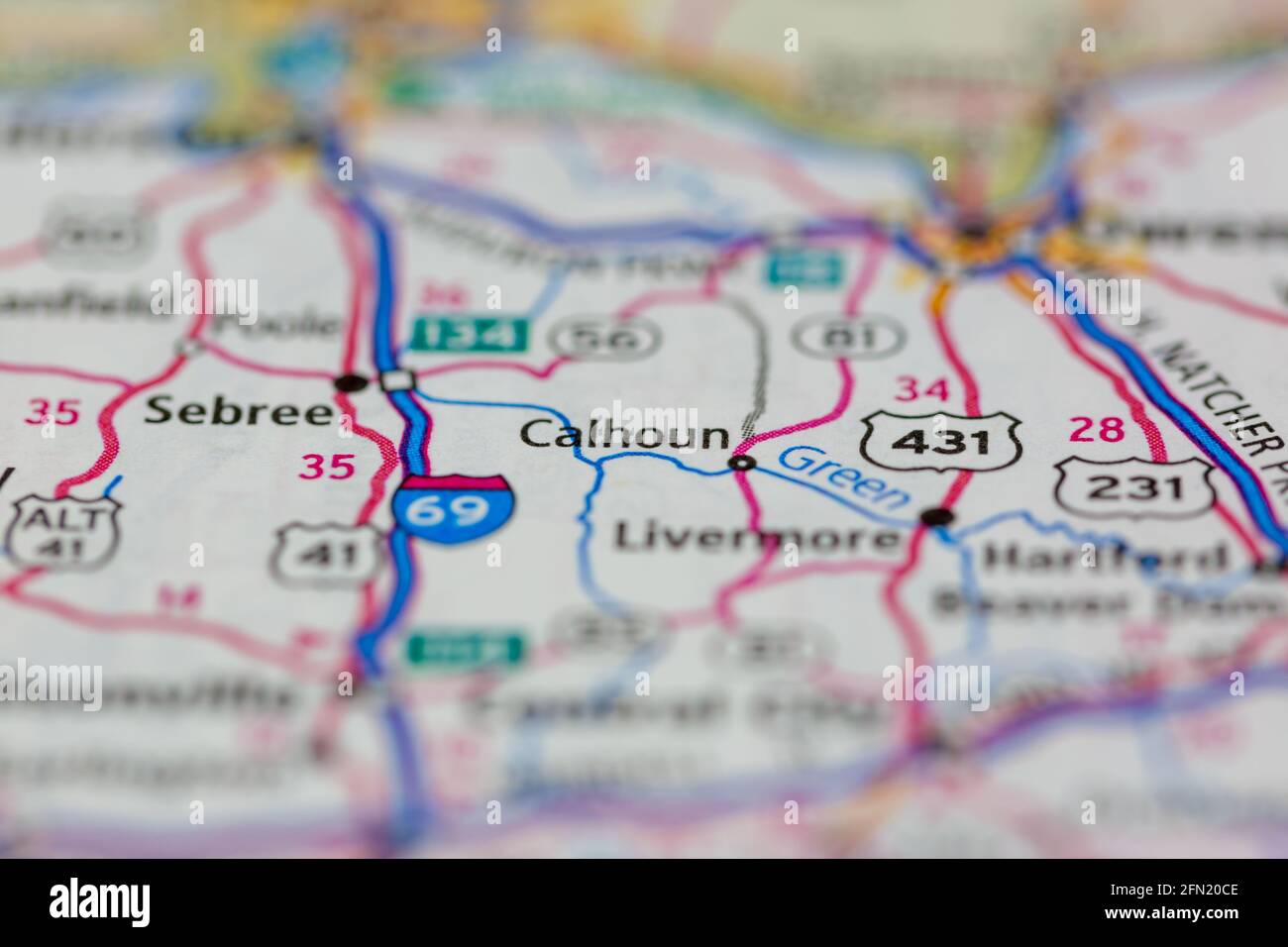 Calhoun Kentucky USA shown on a Geography map or road map Stock Photo