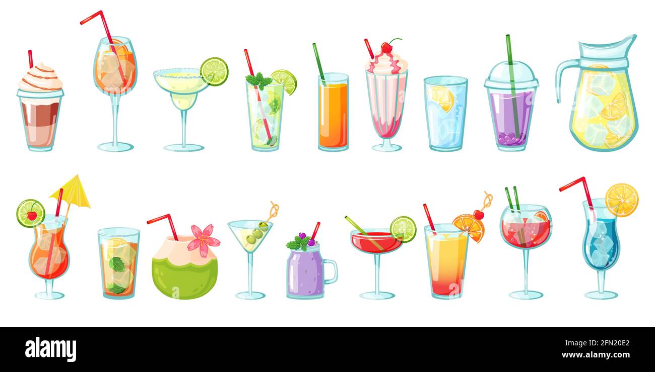 Summer drinks. Non alcoholic tropical cocktails, lemonades, smoothies