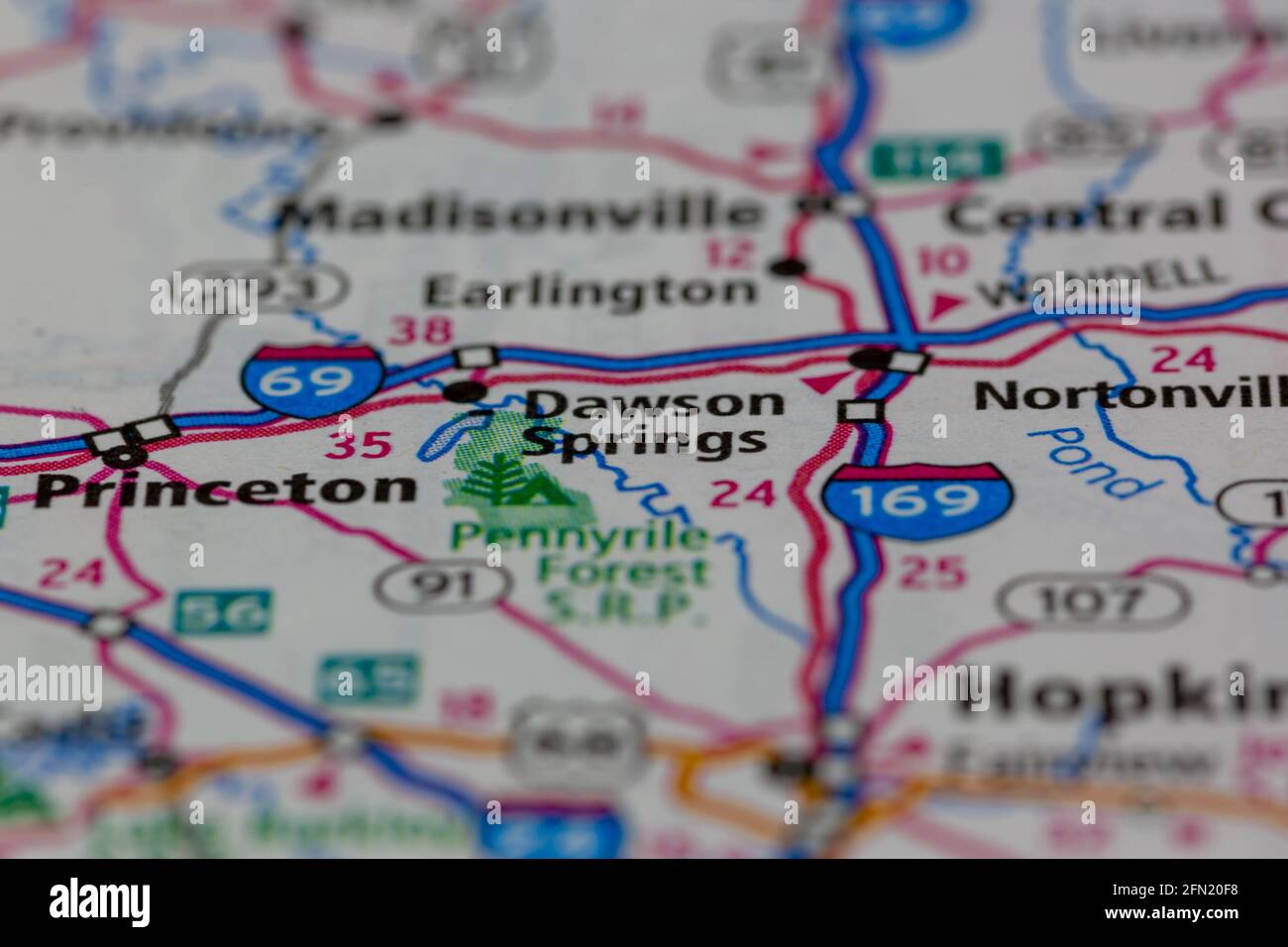 Dawson Springs Kentucky USA shown on a Geography map or road map Stock