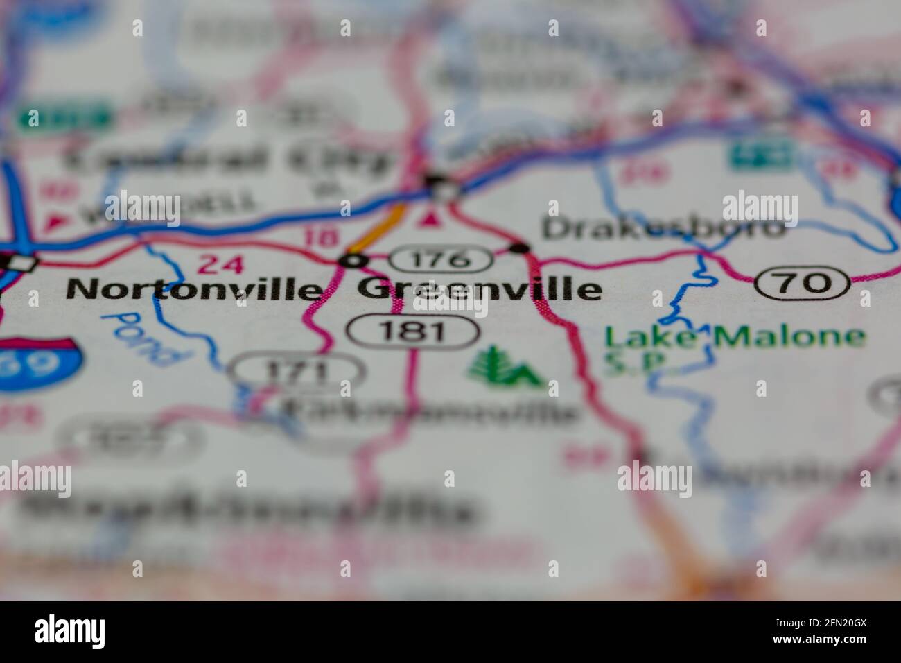 Greenville Kentucky USA shown on a Geography map or road map Stock