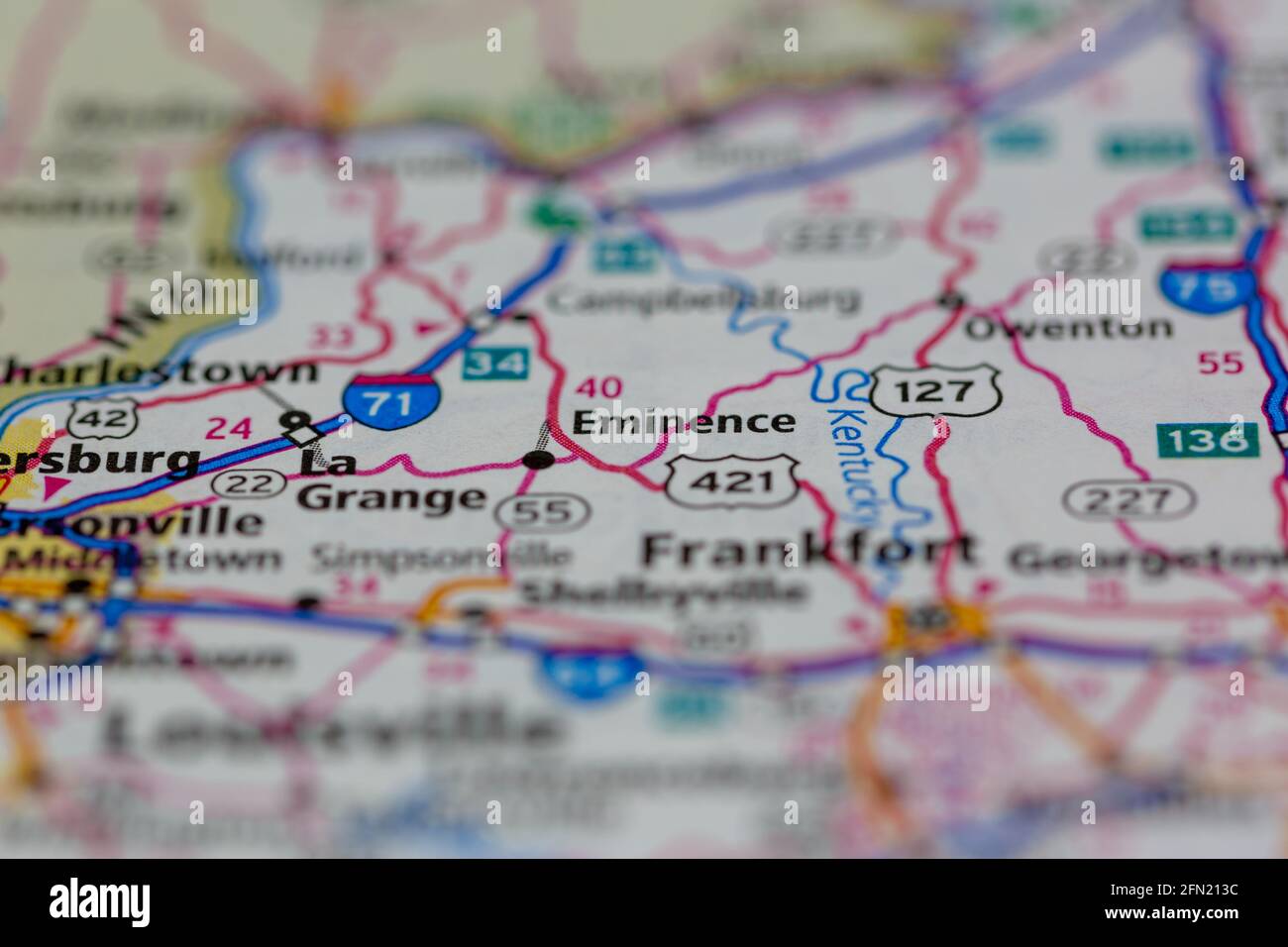 Eminence Kentucky USA shown on a Geography map or road map Stock Photo