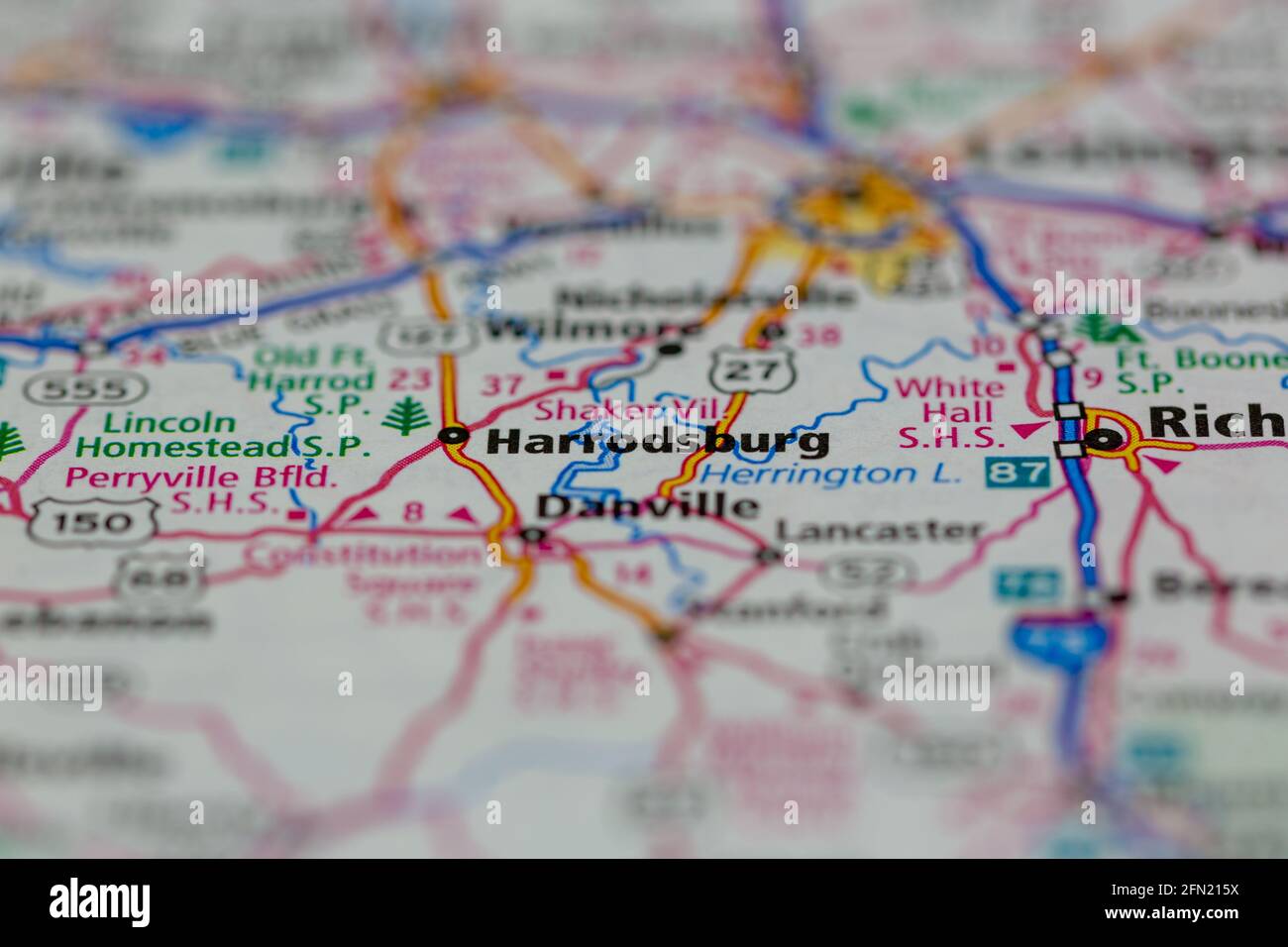 Harrodsburg Kentucky USA shown on a Geography map or road map Stock Photo image