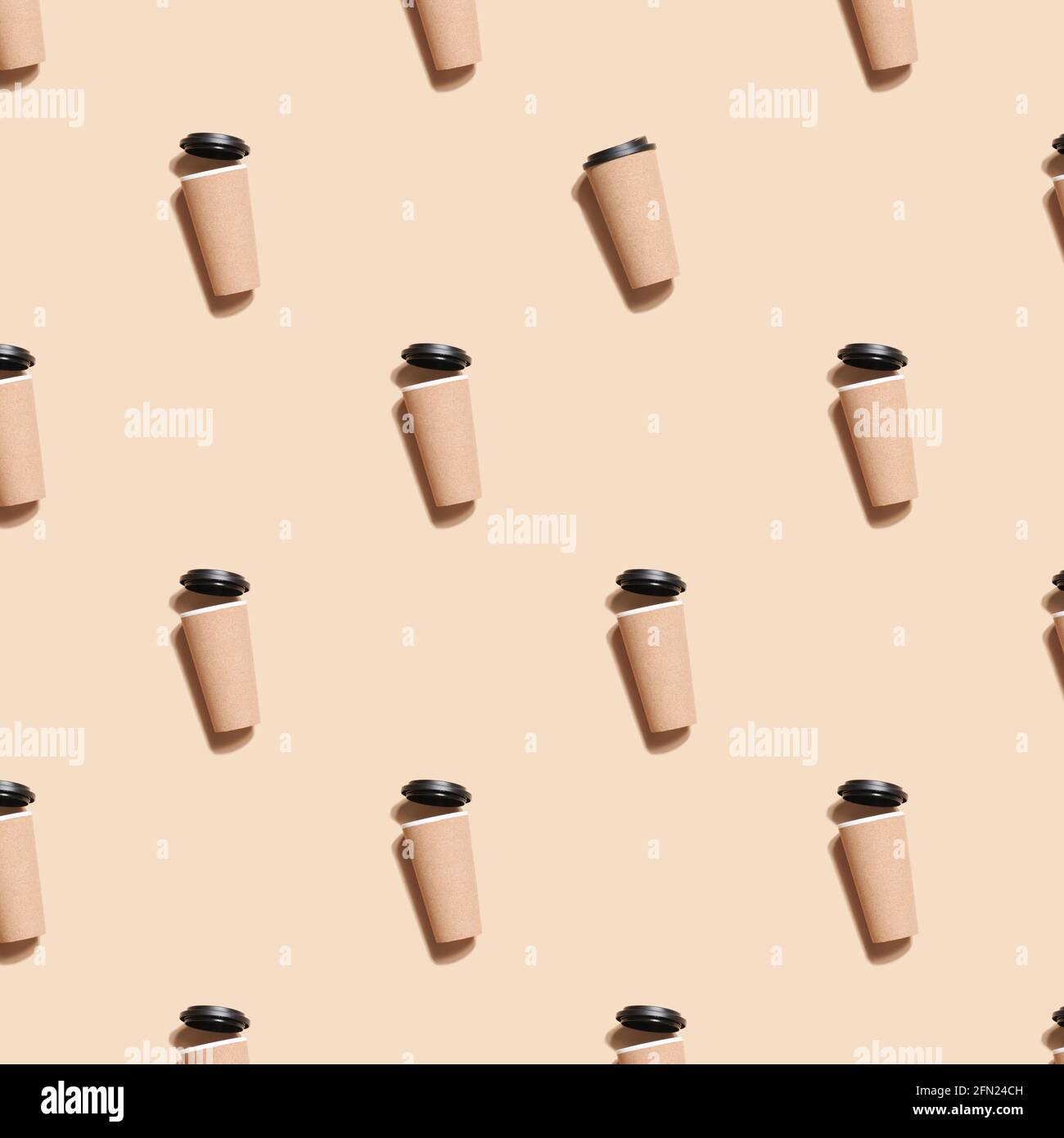 reusable eco coffee or tea cup pattern on beige background. Sustainable lifestyle. Eco friendly and Zero waste concept.Flat lay mock up. Stock Photo